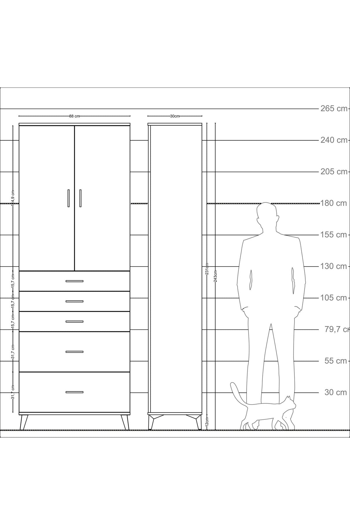 Arges Dolap 3 Raflı 5 Çekmeceli 2 Kapaklı 88x30x243 - S33M141V6A