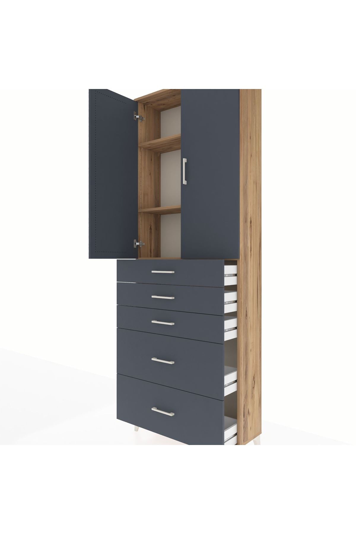 Arges Dolap 3 Raflı 5 Çekmeceli 2 Kapaklı 88x30x243 - S33M141V8A