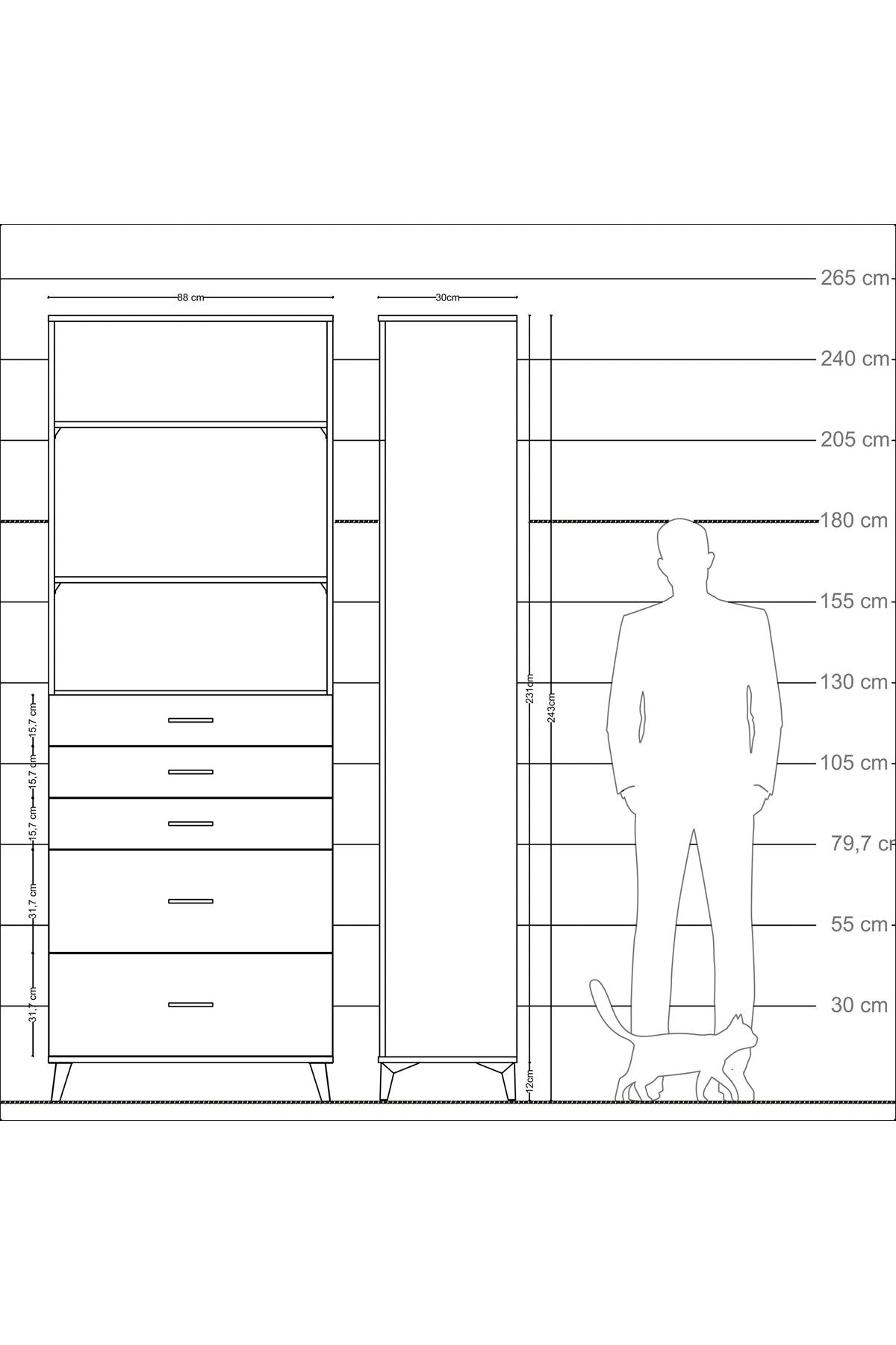 Arges Dolap 3 Raflı 5 Çekmeceli 88x30x243 - S33M142V7A