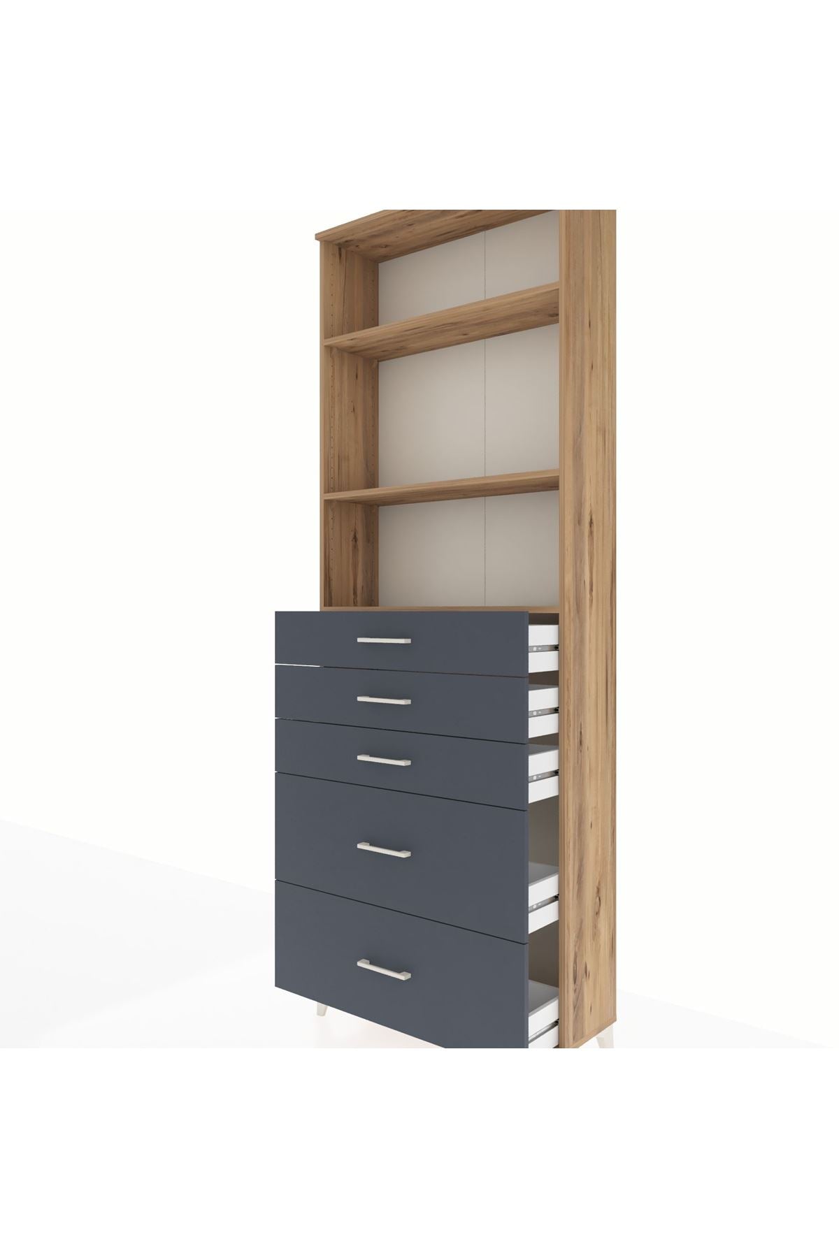 Arges Dolap 3 Raflı 5 Çekmeceli 88x30x243 - S33M142V8A