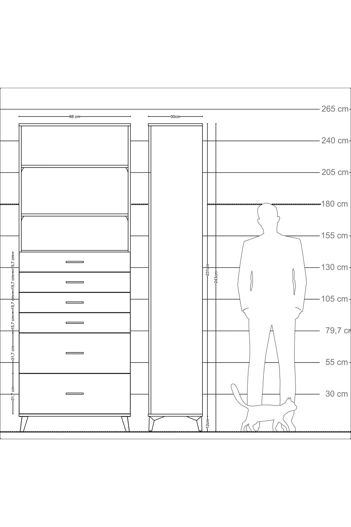 Arges Dolap 3 Raflı 6 Çekmeceli 88x30x243 - S33M144V8A