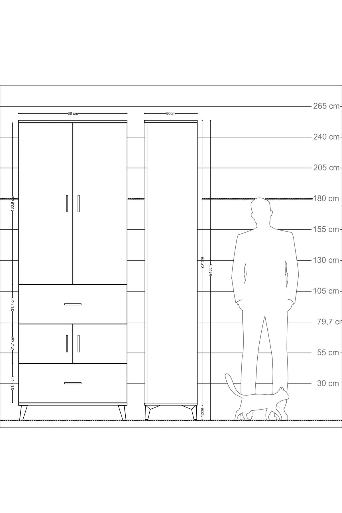 Arges Dolap 5 Raflı 2 Çekmeceli 4 Kapaklı 88x30x243 - S33M145V9A