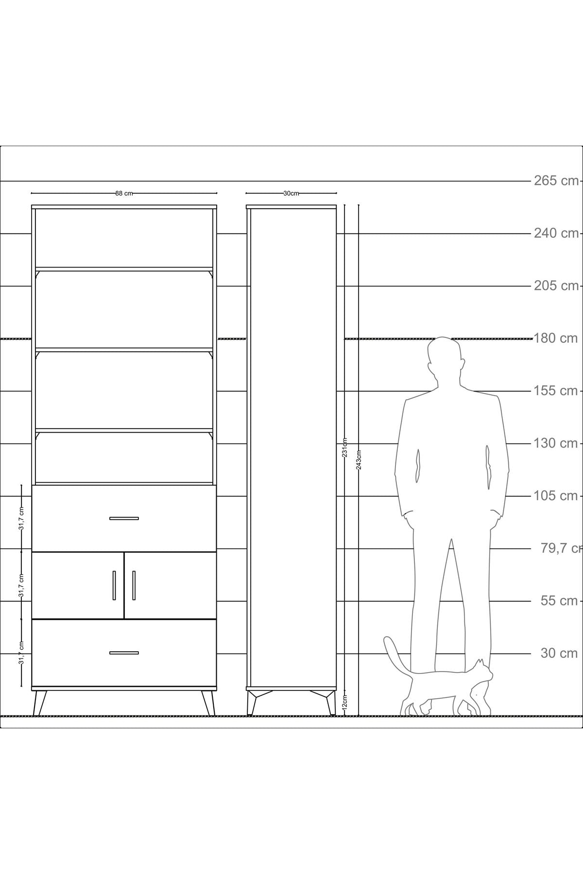 Arges Dolap 5 Raflı 2 Çekmeceli 2 Kapaklı 88x30x243 - S33M146V5A