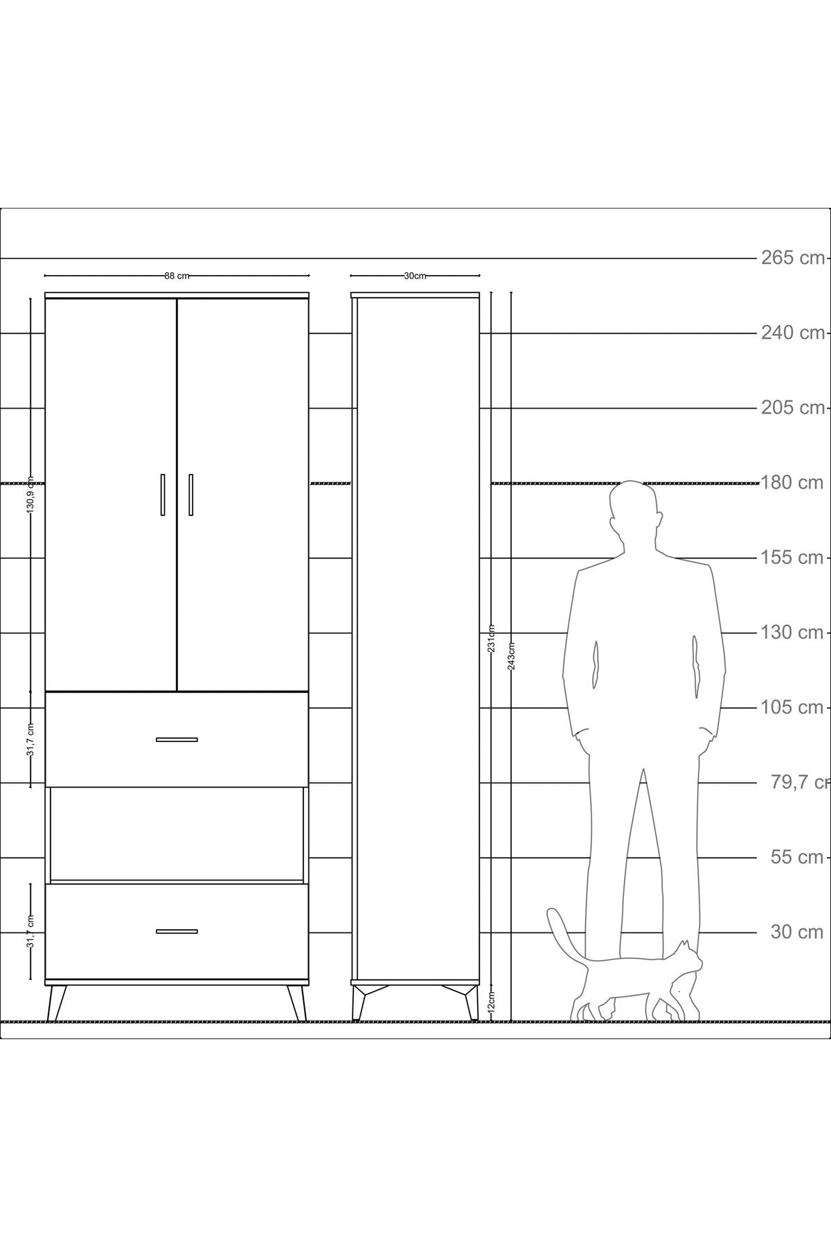 Arges Dolap 5 Raflı 2 Çekmeceli 2 Kapaklı 88x30x243 - S33M147V8A