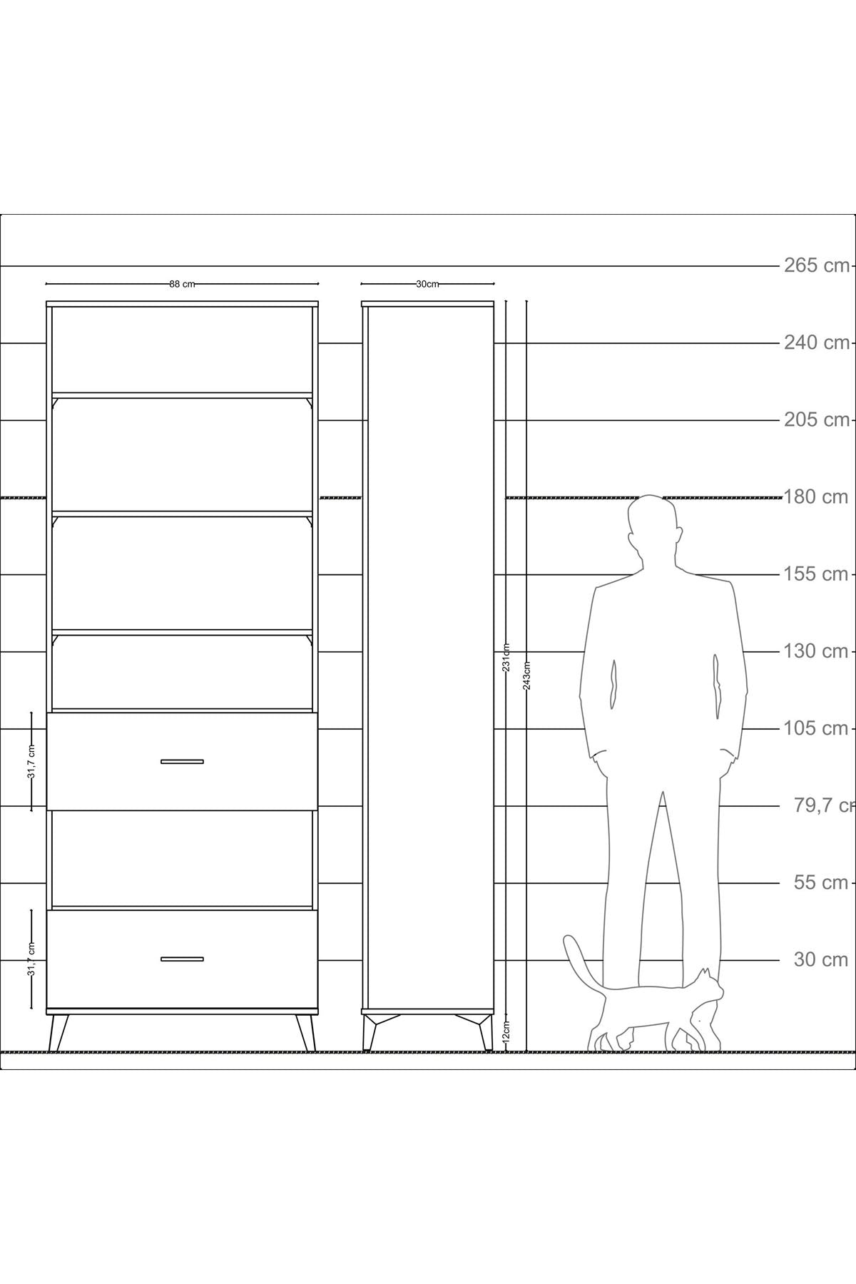 Arges Dolap 5 Raflı 2 Çekmeceli 88x30x243 - S33M148V6A