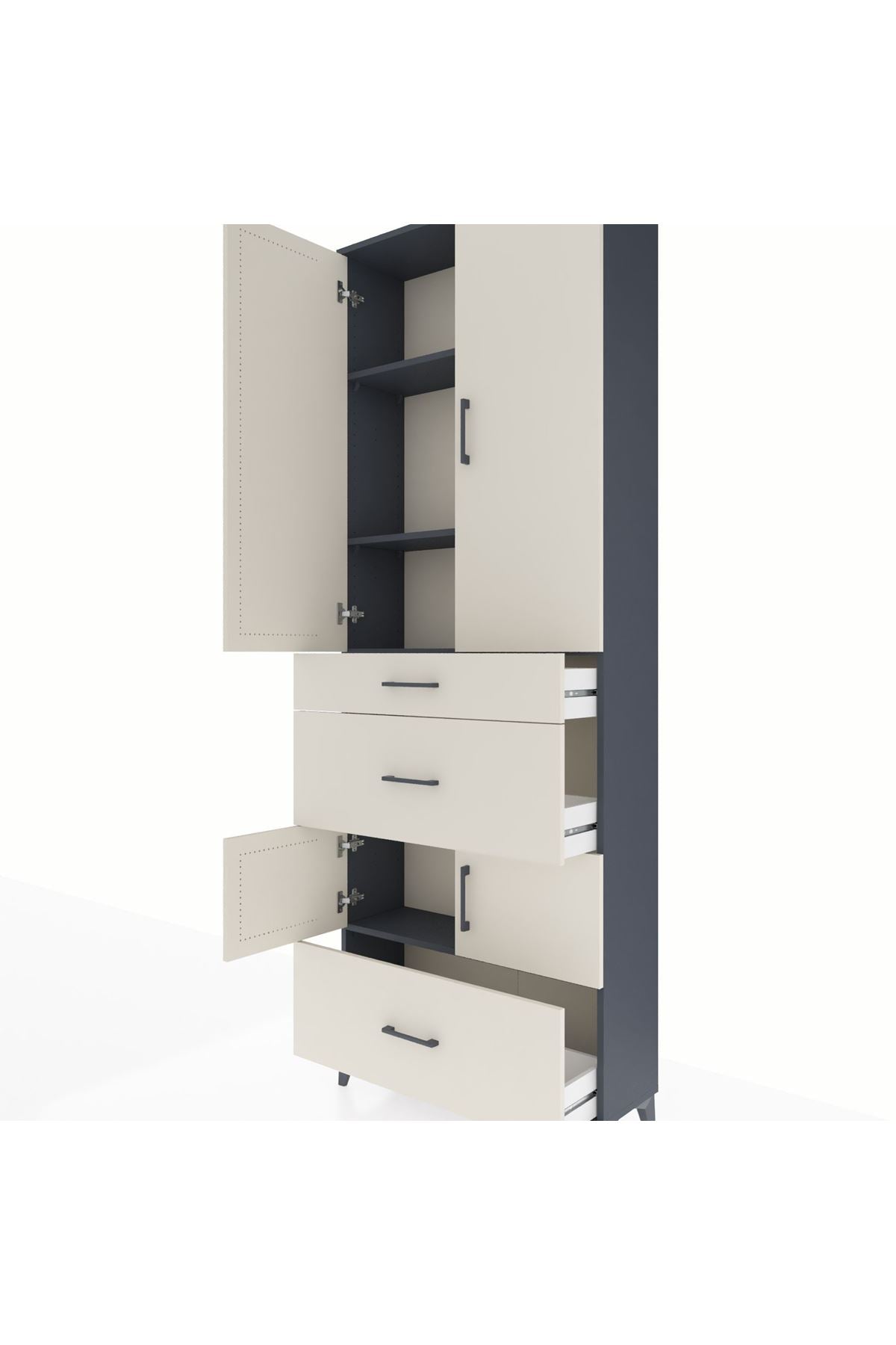Arges Dolap 4 Raflı 3 Çekmeceli 4 Kapaklı 88x30x243 - S33M149V4A