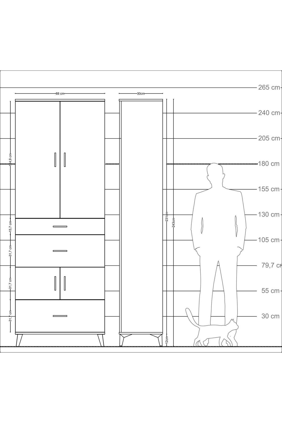 Arges Dolap 4 Raflı 3 Çekmeceli 4 Kapaklı 88x30x243 - S33M149V8A