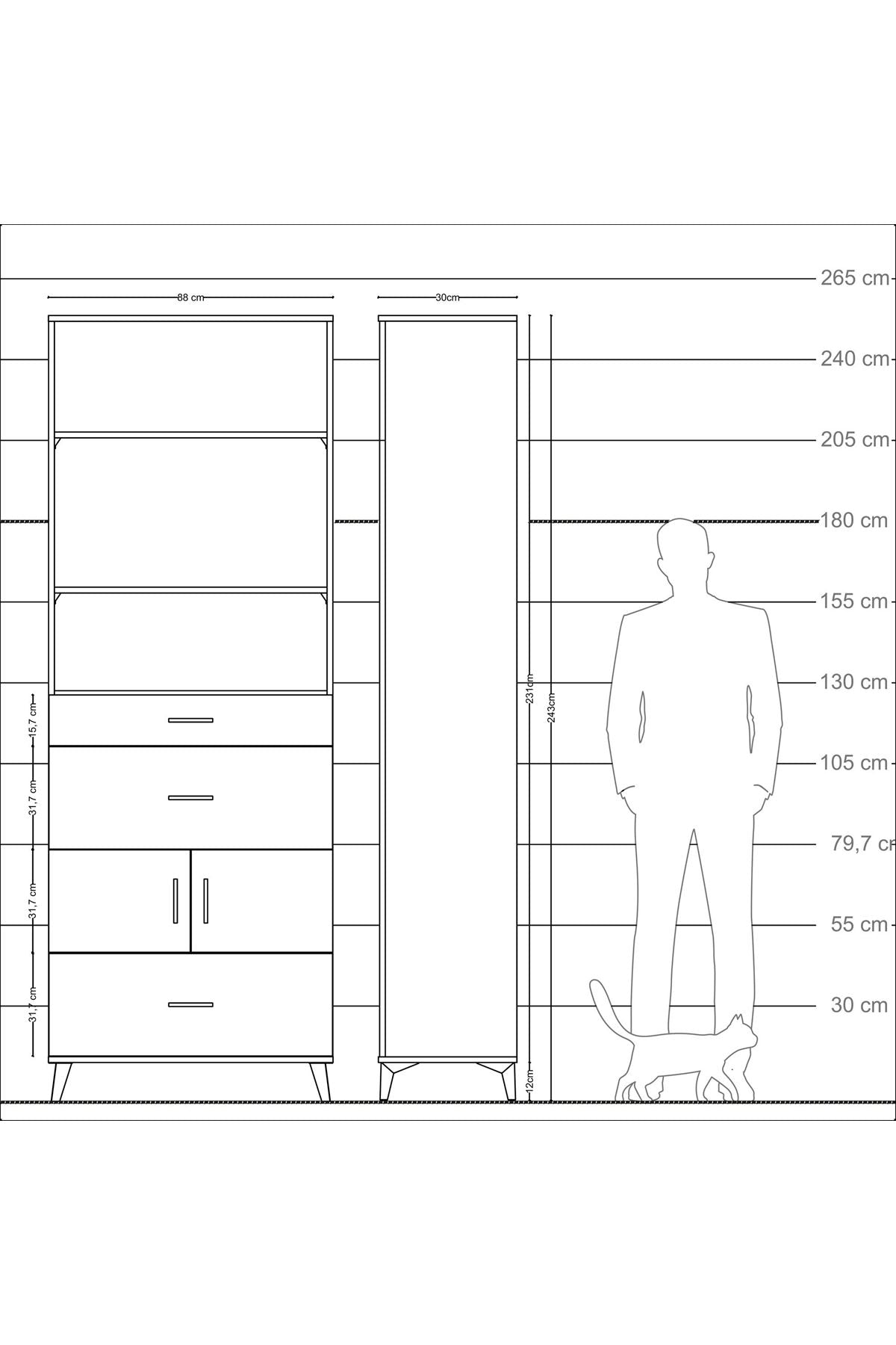 Arges Dolap 4 Raflı 3 Çekmeceli 2 Kapaklı 88x30x243 - S33M150V4A