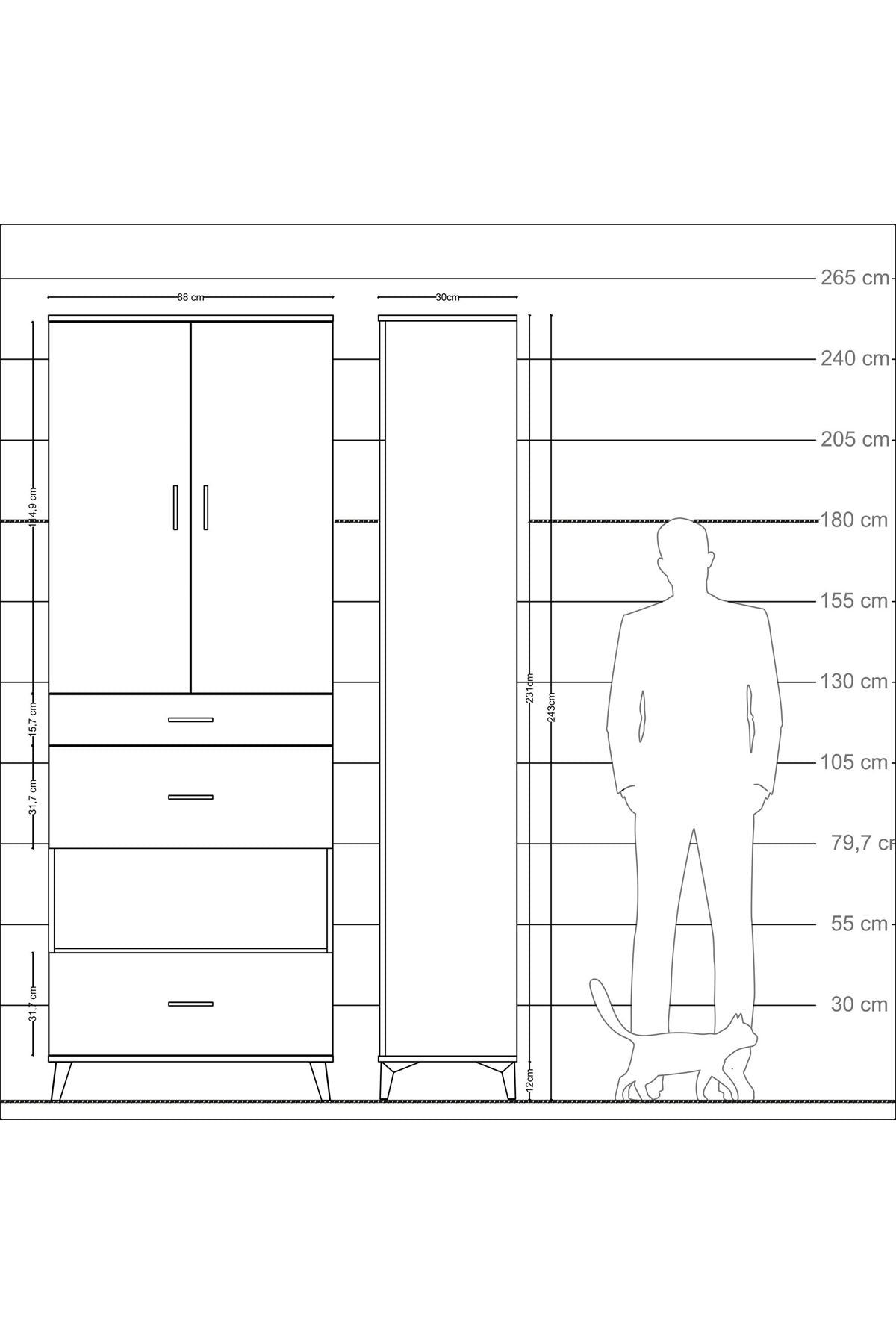 Arges Dolap 4 Raflı 3 Çekmeceli 2 Kapaklı 88x30x243 - S33M151V7A