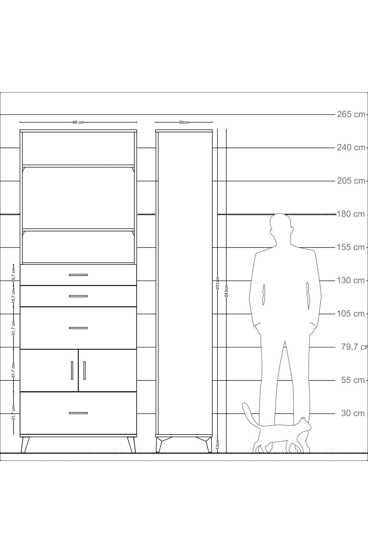 Arges Dolap 4 Raflı 4 Çekmeceli 2 Kapaklı 88x30x243 - S33M154V5A