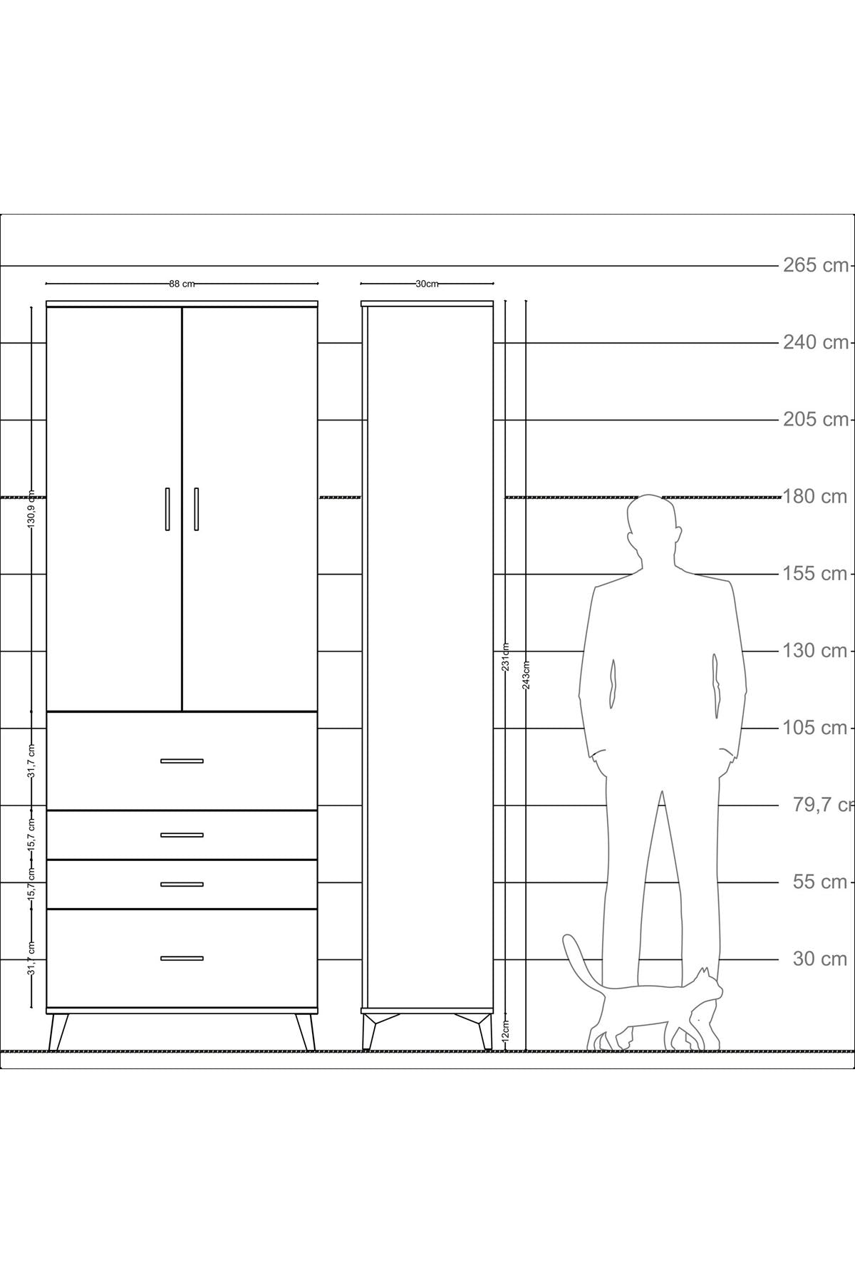 Arges Dolap 4 Raflı 4 Çekmeceli 2 Kapaklı 88x30x243 - S33M157V3A