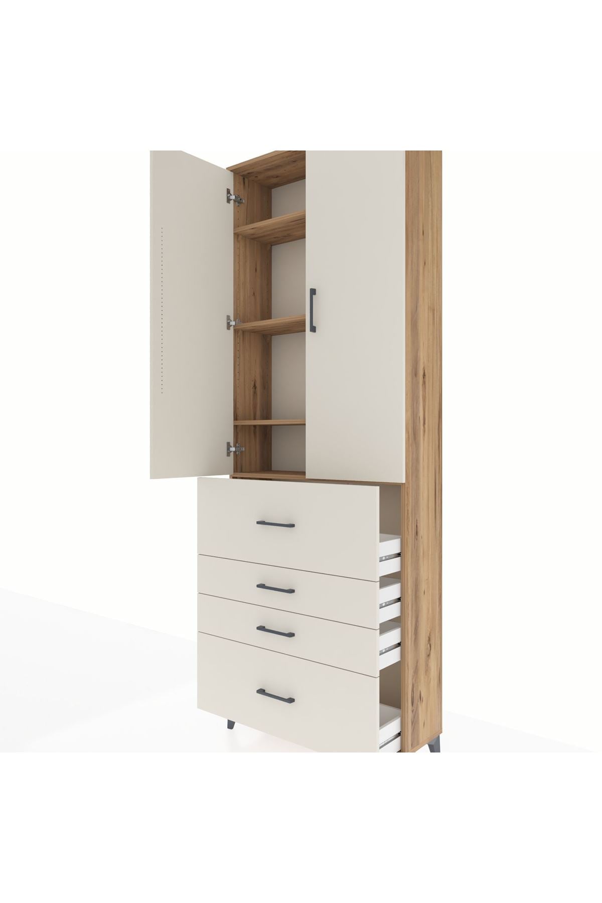Arges Dolap 4 Raflı 4 Çekmeceli 2 Kapaklı 88x30x243 - S33M157V7A