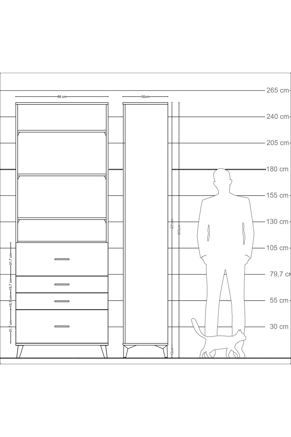 Arges Dolap 4 Raflı 4 Çekmeceli 88x30x243 - S33M158V5A