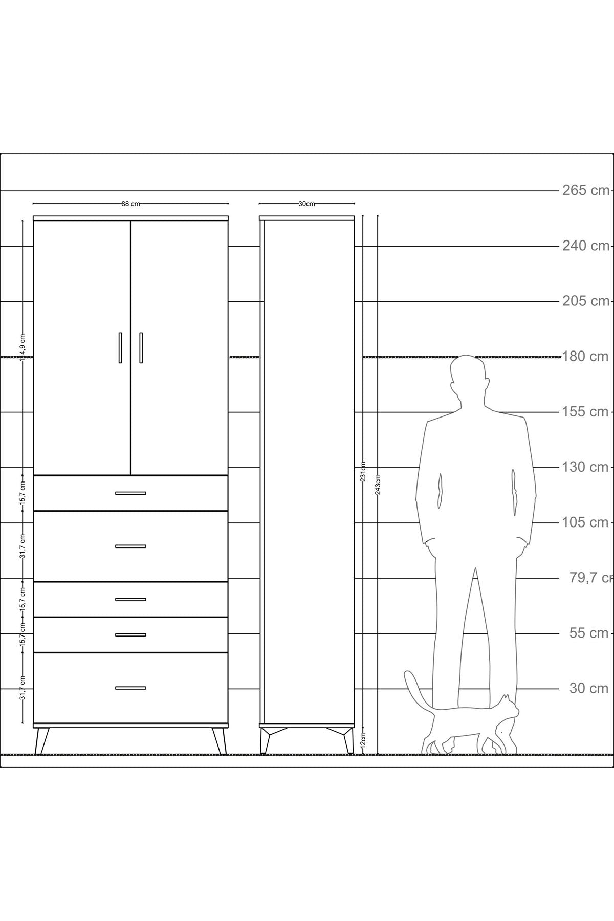 Arges Dolap 4 Raflı 5 Çekmeceli 2 Kapaklı 88x30x243 - S33M159V2A