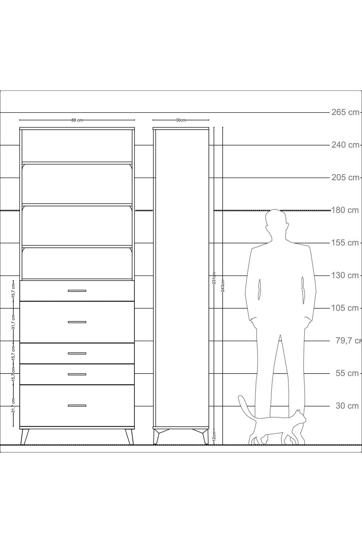 Arges Dolap 4 Raflı 5 Çekmeceli 88x30x243 - S33M160V1A