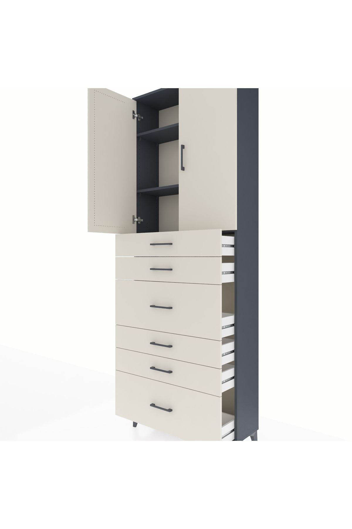 Arges Dolap 3 Raflı 6 Çekmeceli 2 Kapaklı 88x30x243 - S33M161V4A