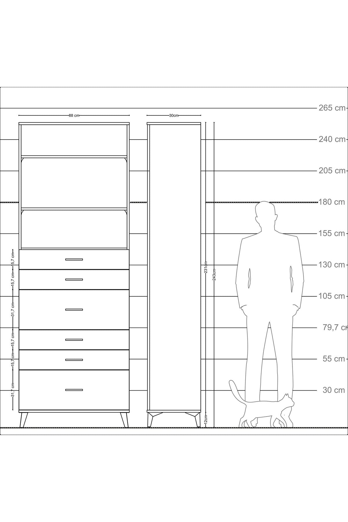 Arges Dolap 3 Raflı 6 Çekmeceli 88x30x243 - S33M162V8A