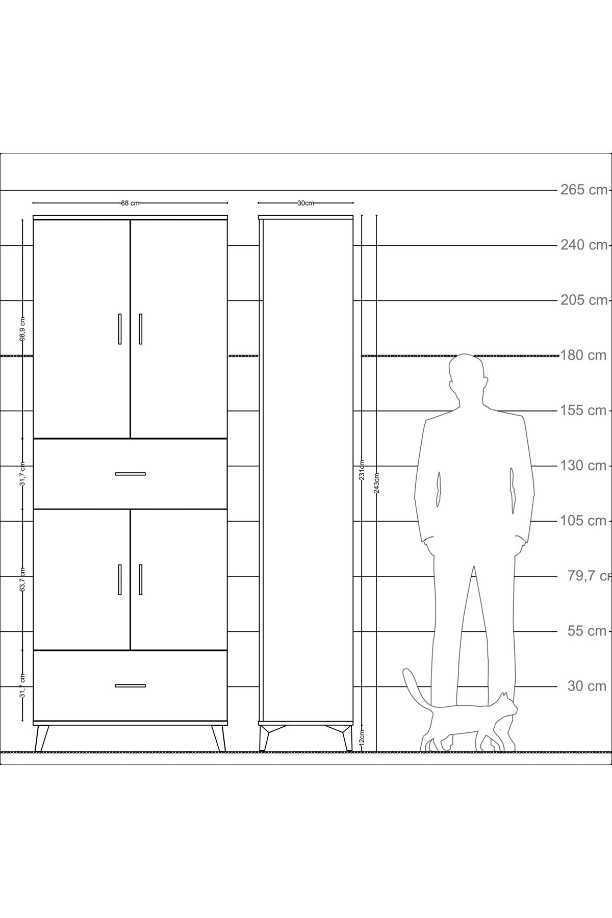 Arges Dolap 5 Raflı 2 Çekmeceli 4 Kapaklı 88x30x243 - S33M163V2A