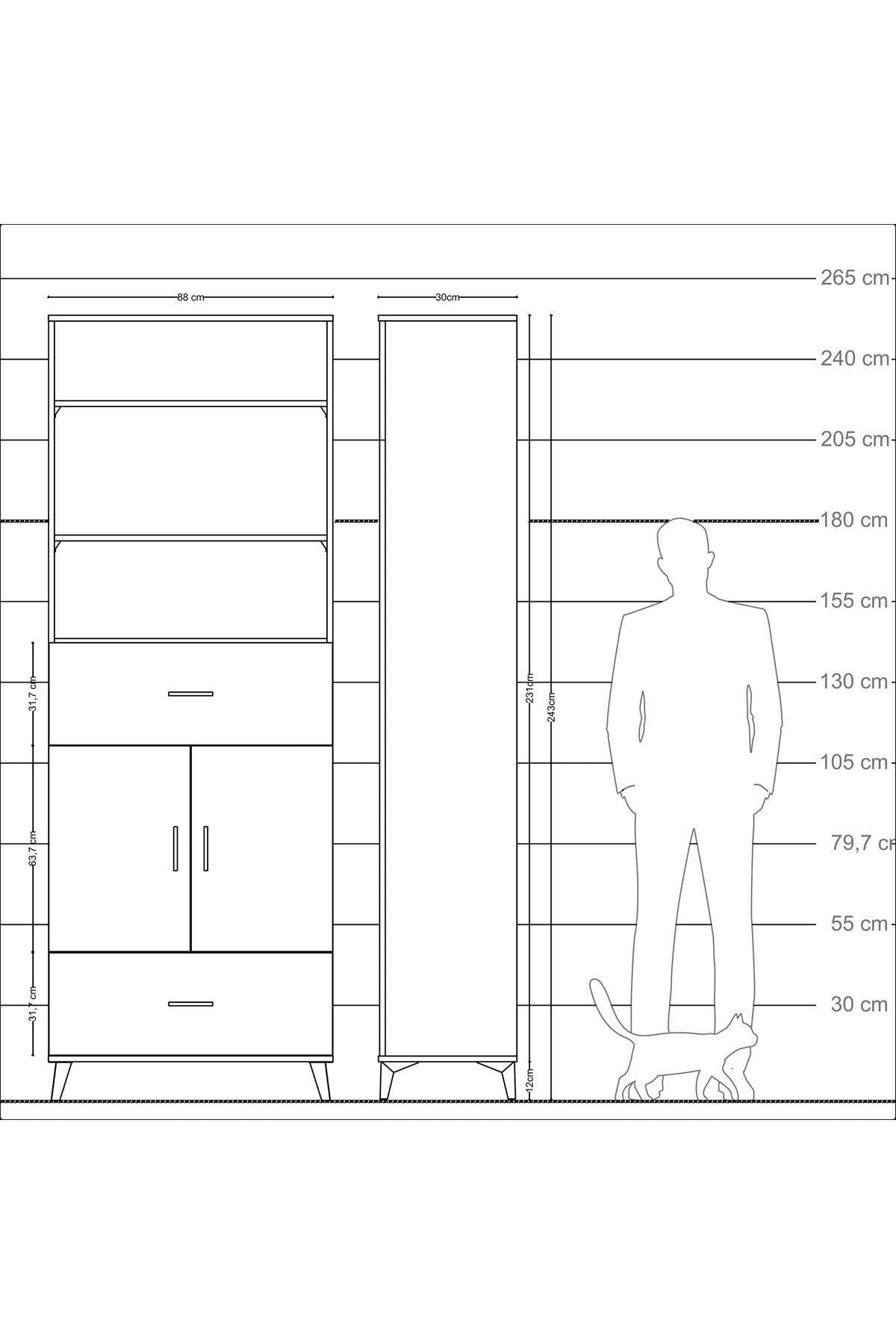Arges Dolap 5 Raflı 2 Çekmeceli 2 Kapaklı 88x30x243 - S33M164V6A