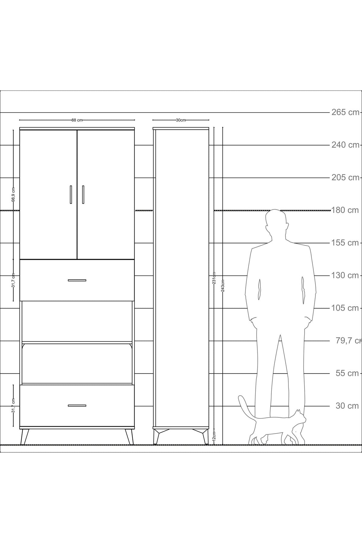 Arges Dolap 5 Raflı 2 Çekmeceli 2 Kapaklı 88x30x243 - S33M165V1A