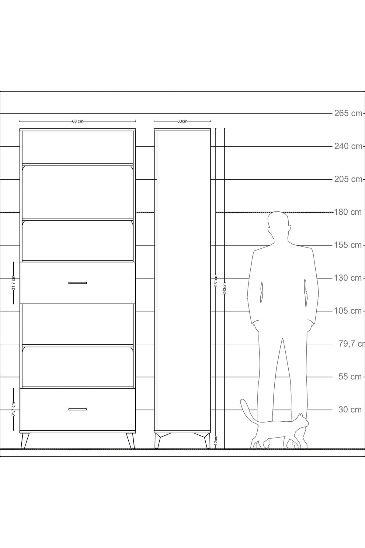 Arges Dolap 5 Raflı 2 Çekmeceli 88x30x243 - S33M166V6A