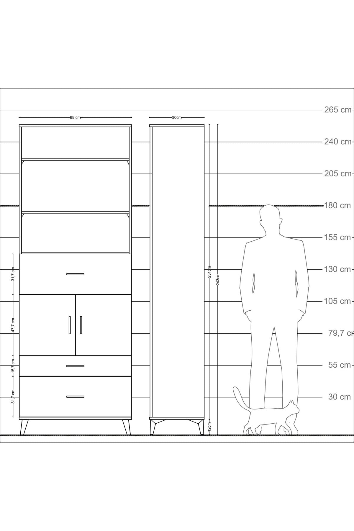 Arges Dolap 4 Raflı 3 Çekmeceli 2 Kapaklı 88x30x243 - S33M168V9A