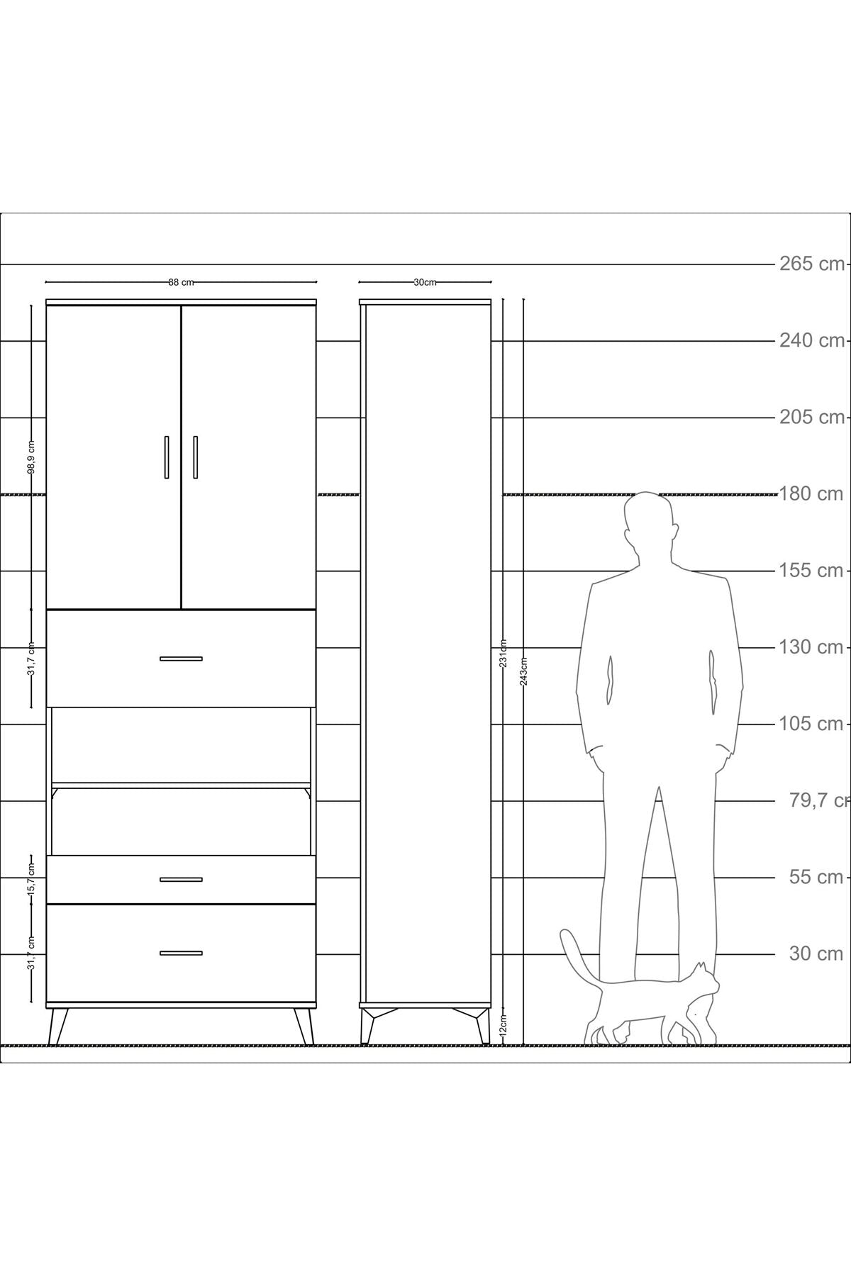 Arges Dolap 5 Raflı 3 Çekmeceli 2 Kapaklı 88x30x243 - S33M169V7A