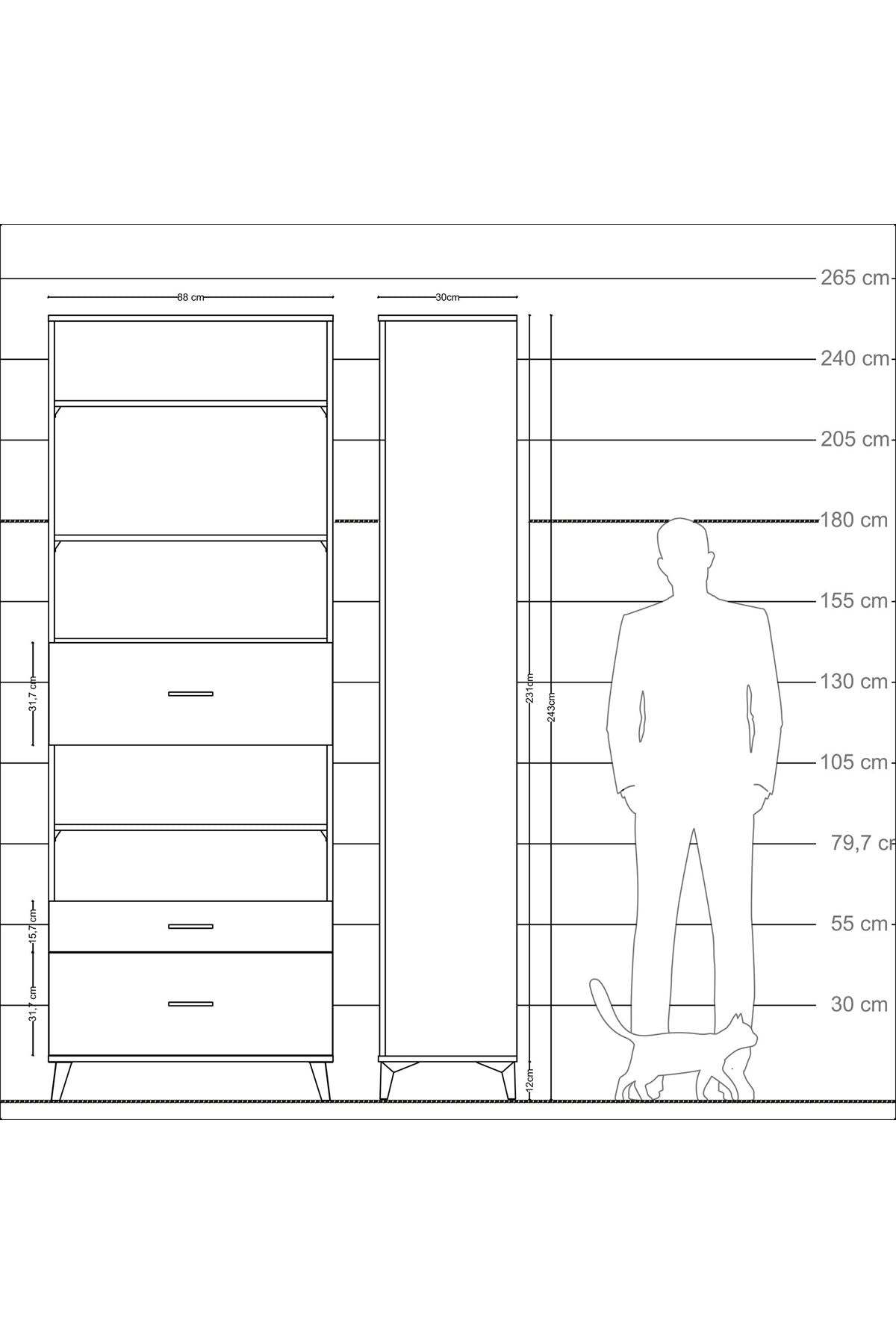 Arges Dolap 5 Raflı 3 Çekmeceli 88x30x243 - S33M170V7A