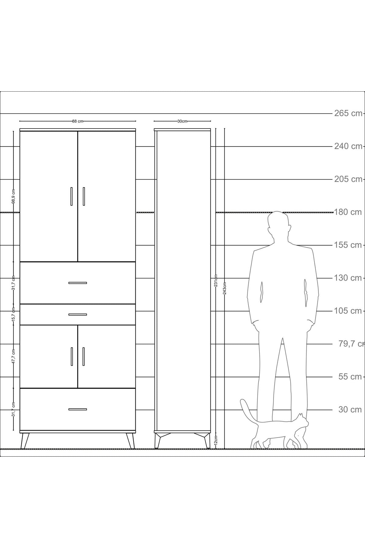 Arges Dolap 4 Raflı 3 Çekmeceli 4 Kapaklı 88x30x243 - S33M171V8A