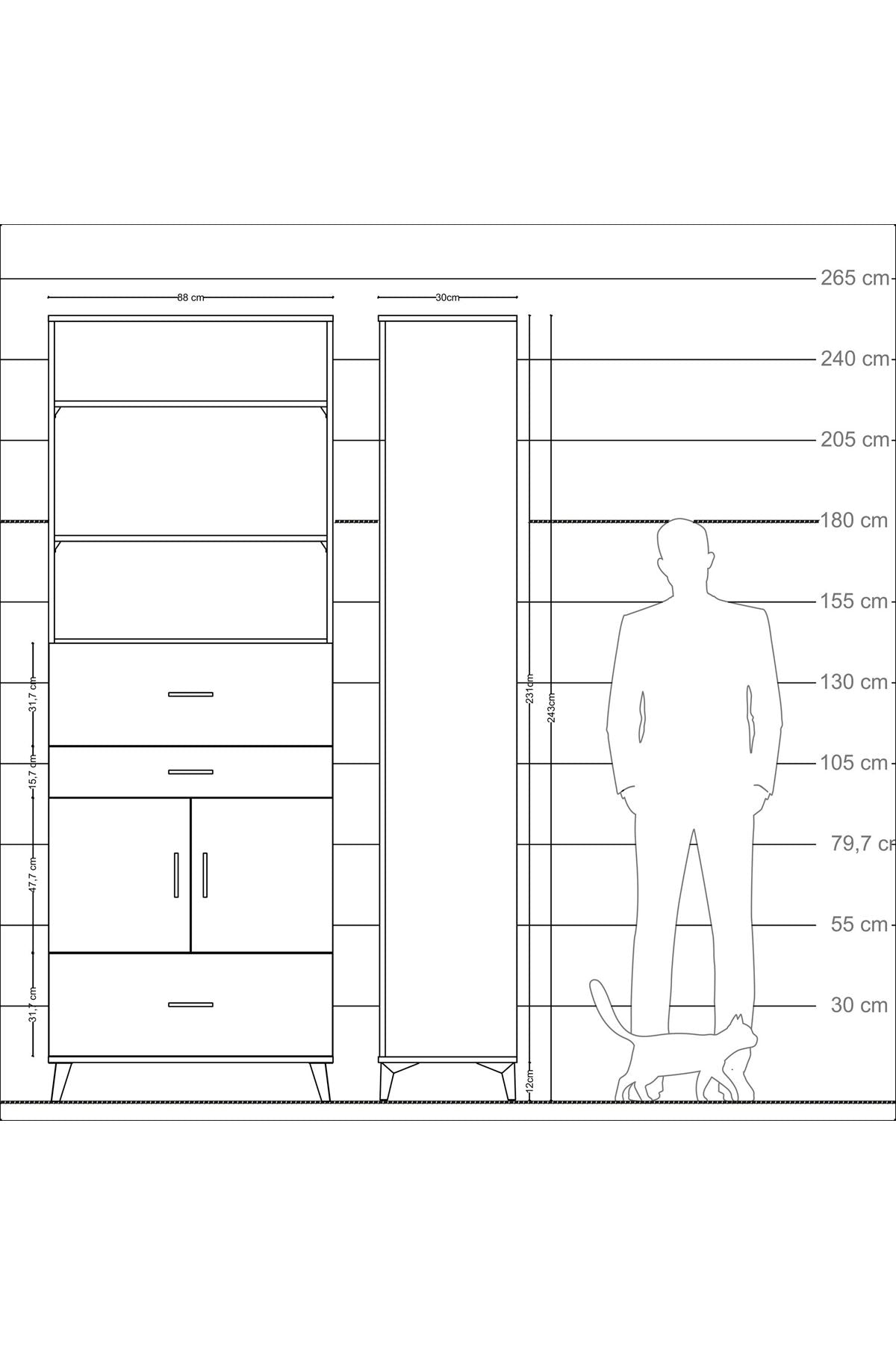 Arges Dolap 4 Raflı 3 Çekmeceli 2 Kapaklı 88x30x243 - S33M172V3A