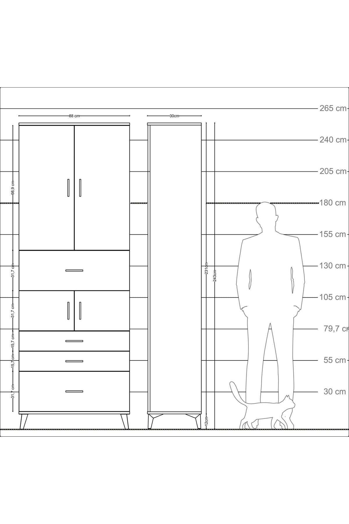 Arges Dolap 4 Raflı 4 Çekmeceli 4 Kapaklı 88x30x243 - S33M175V8A