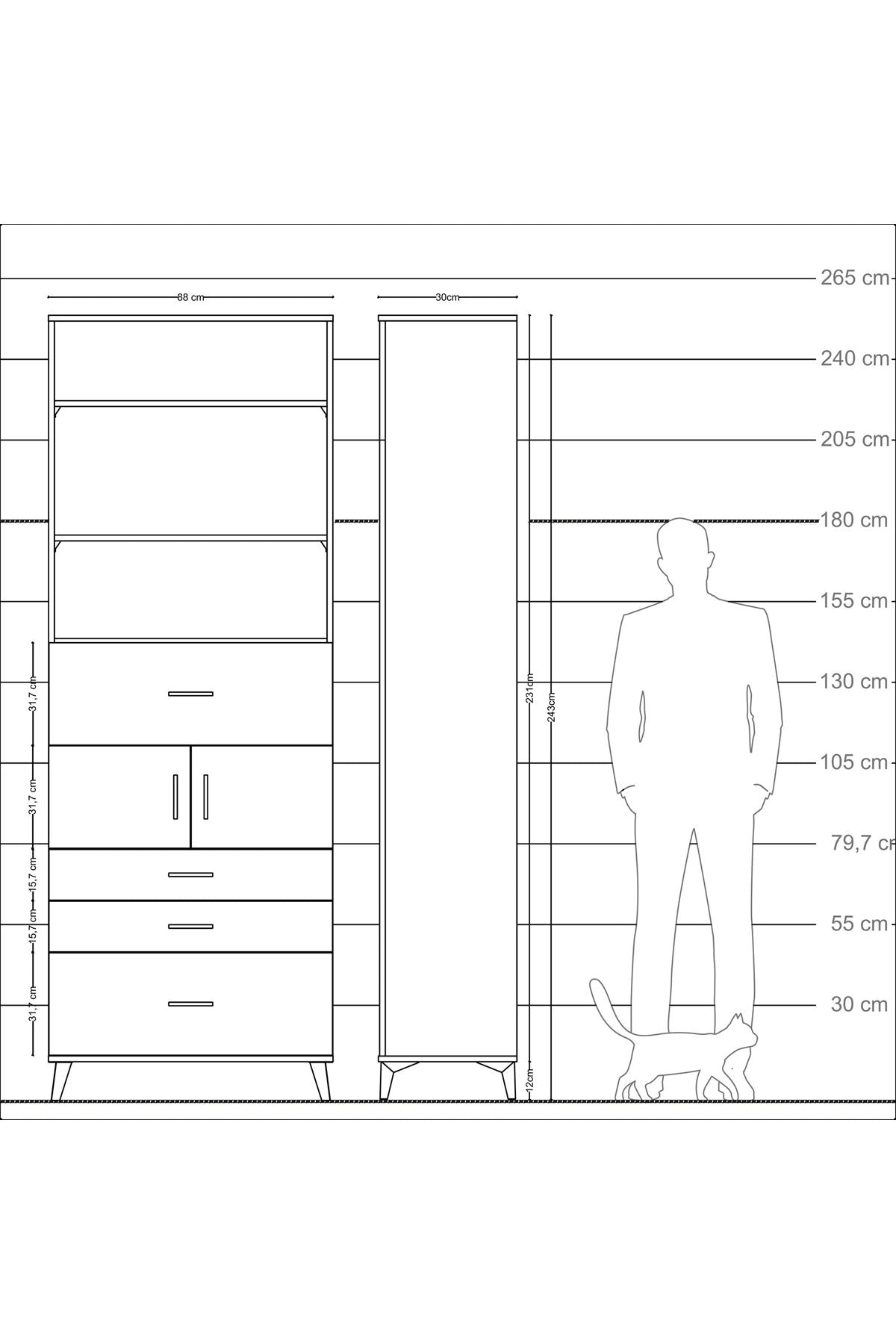Arges Dolap 4 Raflı 4 Çekmeceli 2 Kapaklı 88x30x243 - S33M176V6A
