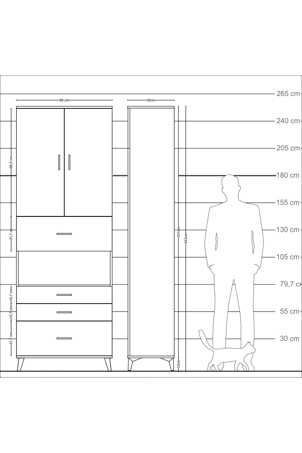 Arges Dolap 4 Raflı 4 Çekmeceli 2 Kapaklı 88x30x243 - S33M177V3A