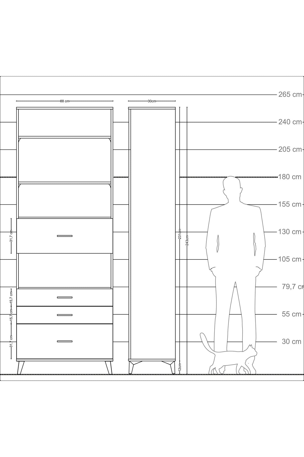 Arges Dolap 4 Raflı 4 Çekmeceli 88x30x243 - S33M178V5A