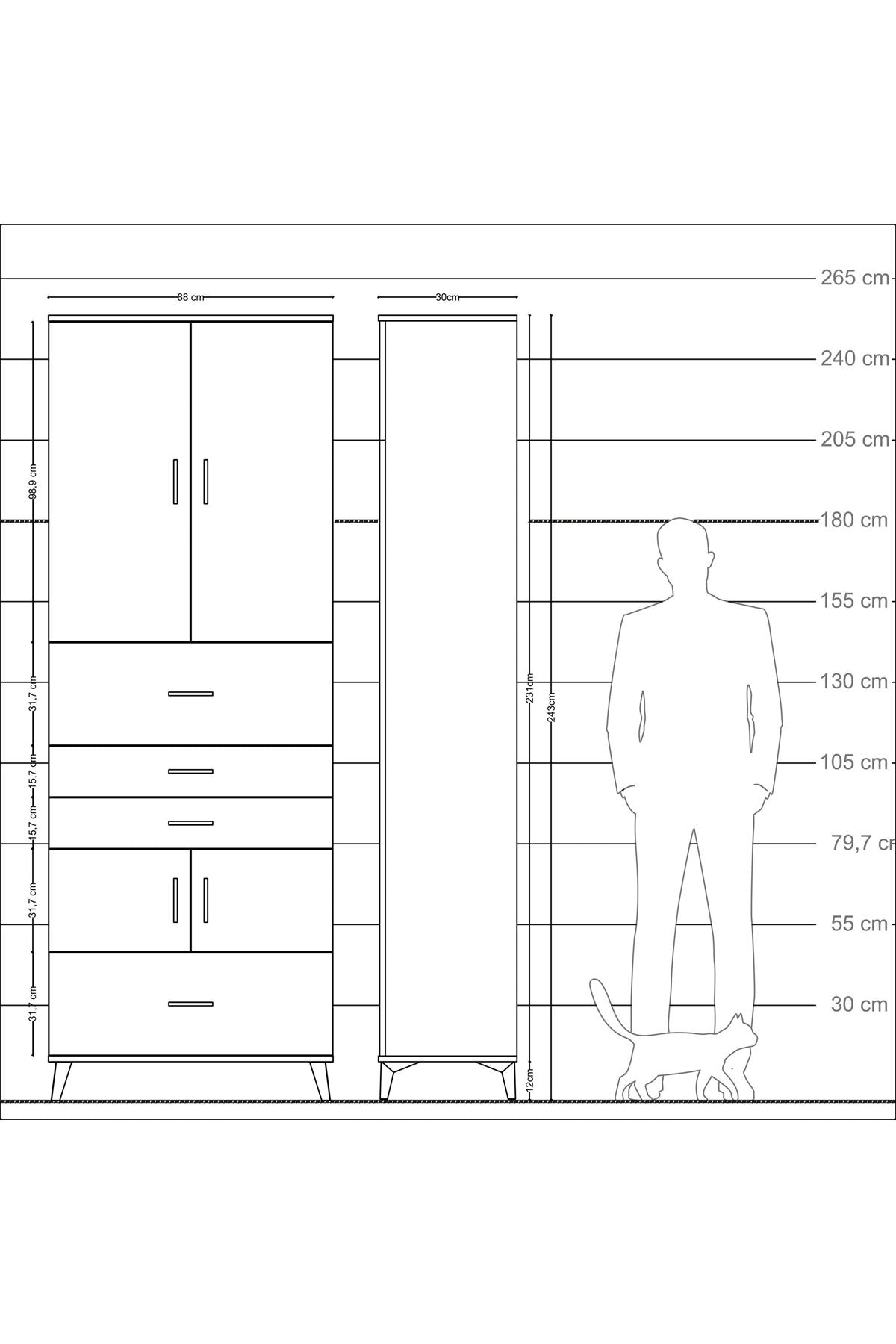 Arges Dolap 4 Raflı 4 Çekmeceli 4 Kapaklı 88x30x243 - S33M179V2A