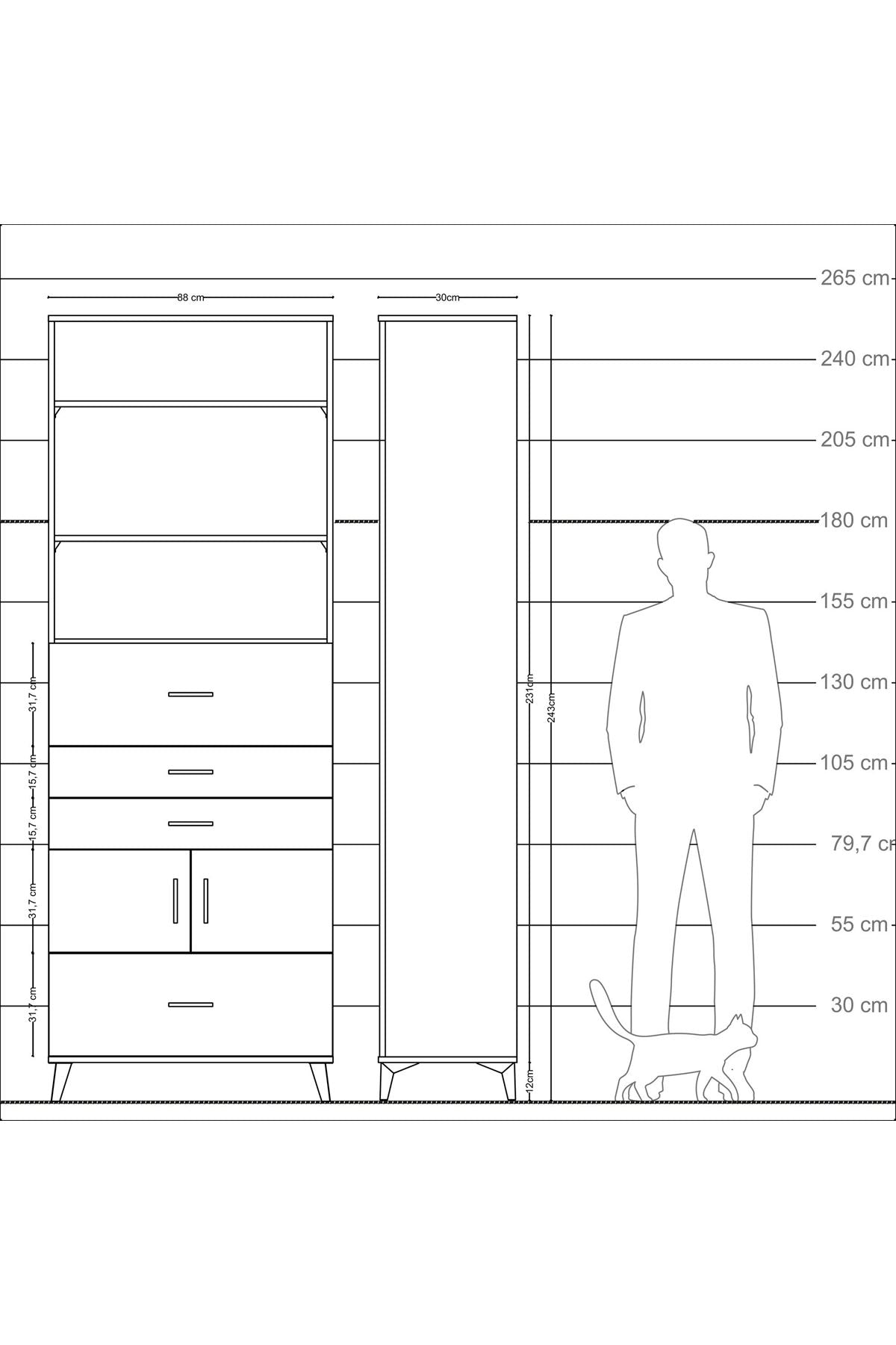 Arges Dolap 4 Raflı 4 Çekmeceli 2 Kapaklı 88x30x243 - S33M180V9A