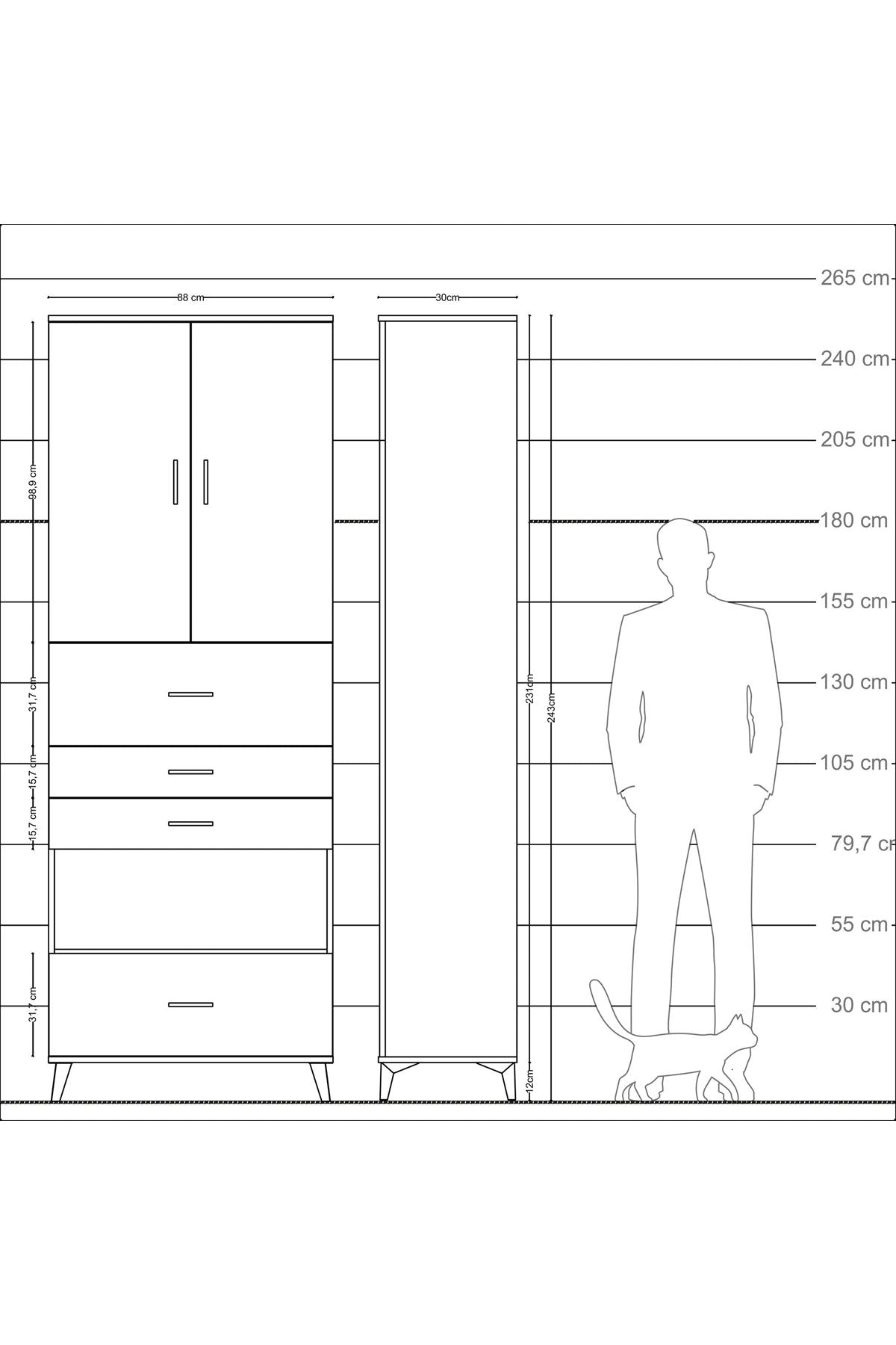 Arges Dolap 4 Raflı 4 Çekmeceli 2 Kapaklı 88x30x243 - S33M181V5A