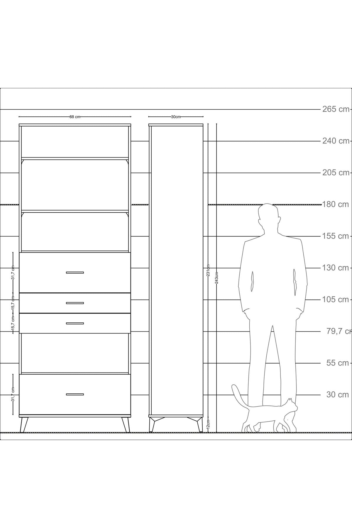 Arges Dolap 4 Raflı 4 Çekmeceli 88x30x243 - S33M182V1A