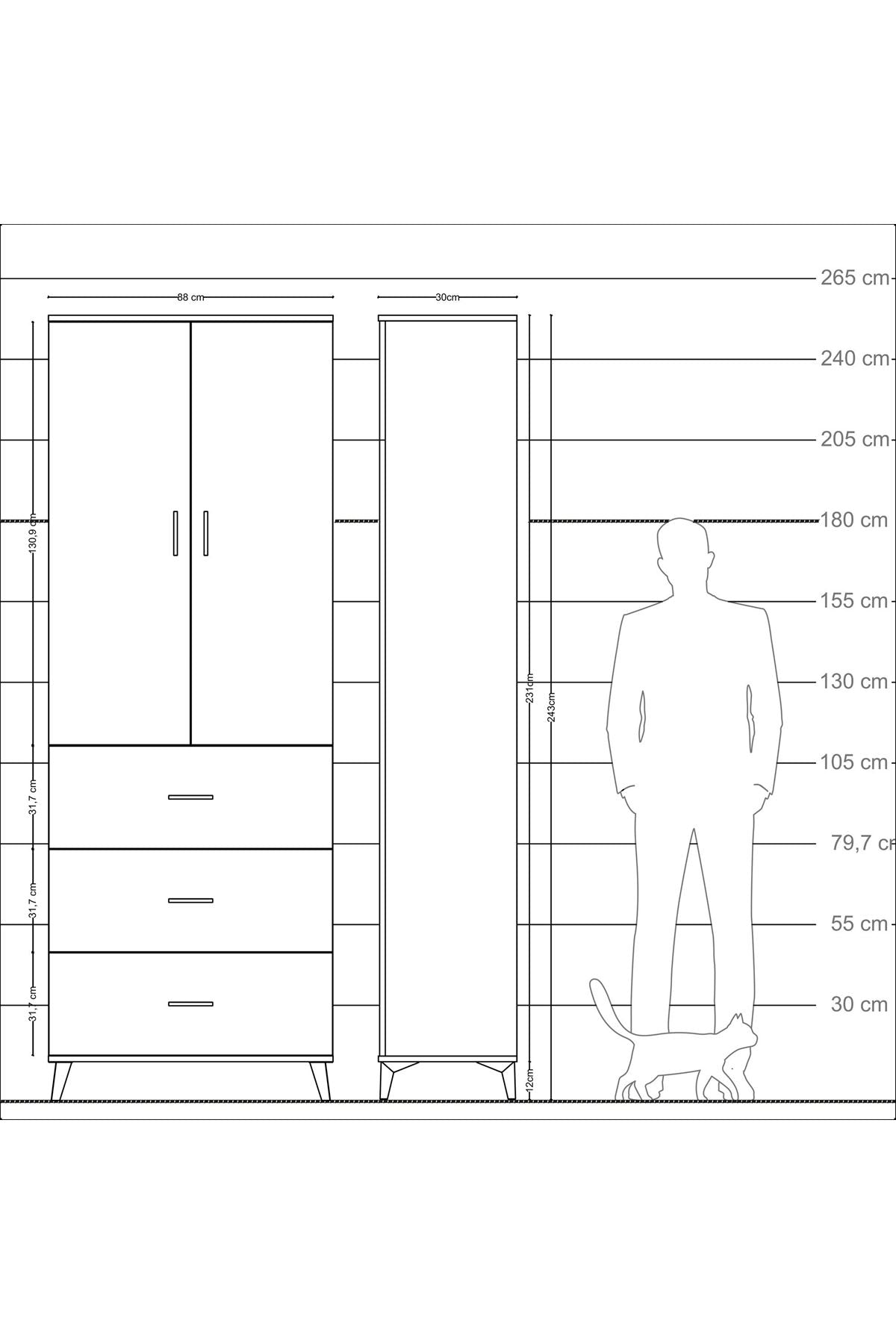 Arges Dolap 4 Raflı 3 Çekmeceli 2 Kapaklı 88x30x243 - S33M185V5A
