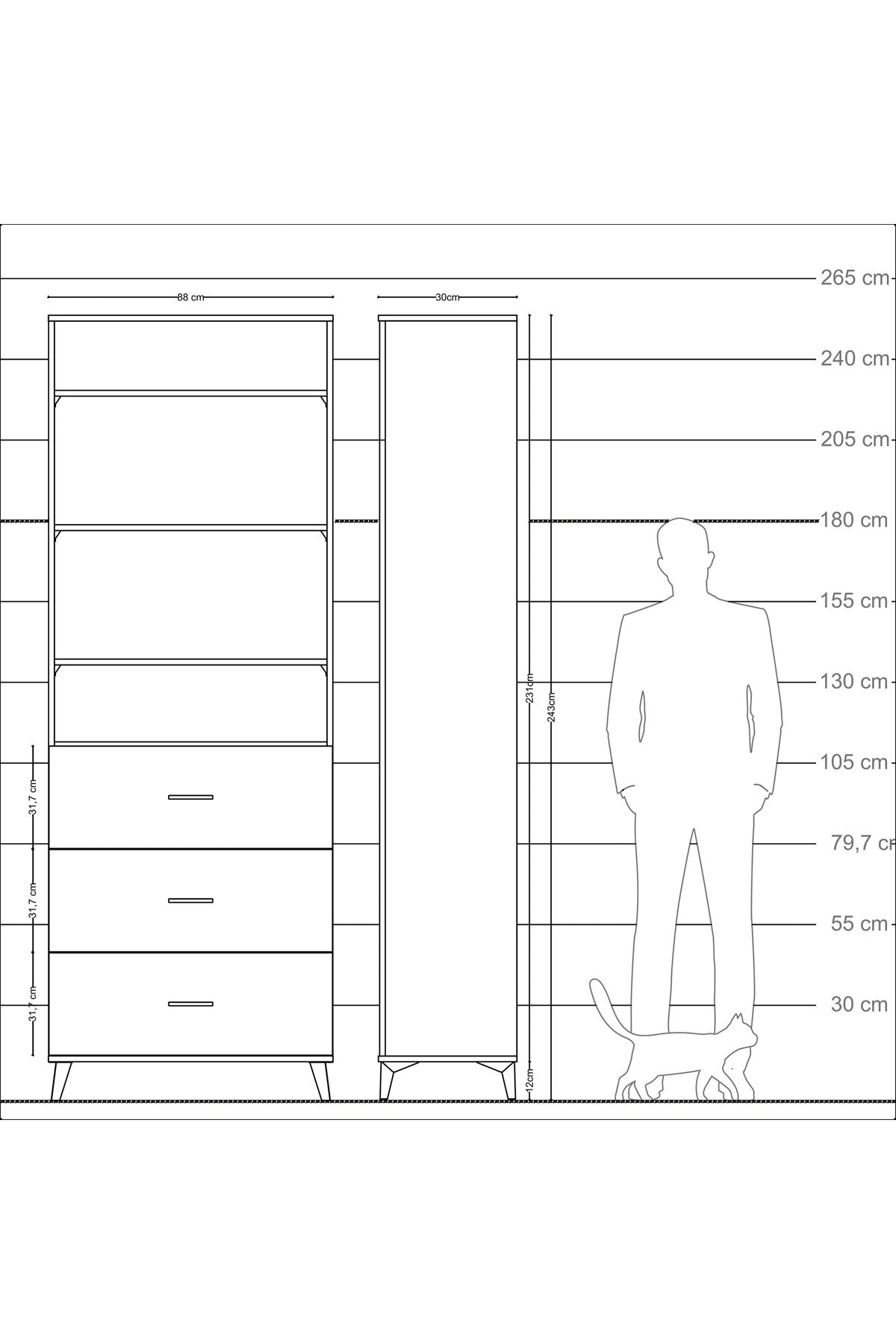 Arges Dolap 4 Raflı 3 Çekmeceli 88x30x243 - S33M186V5A