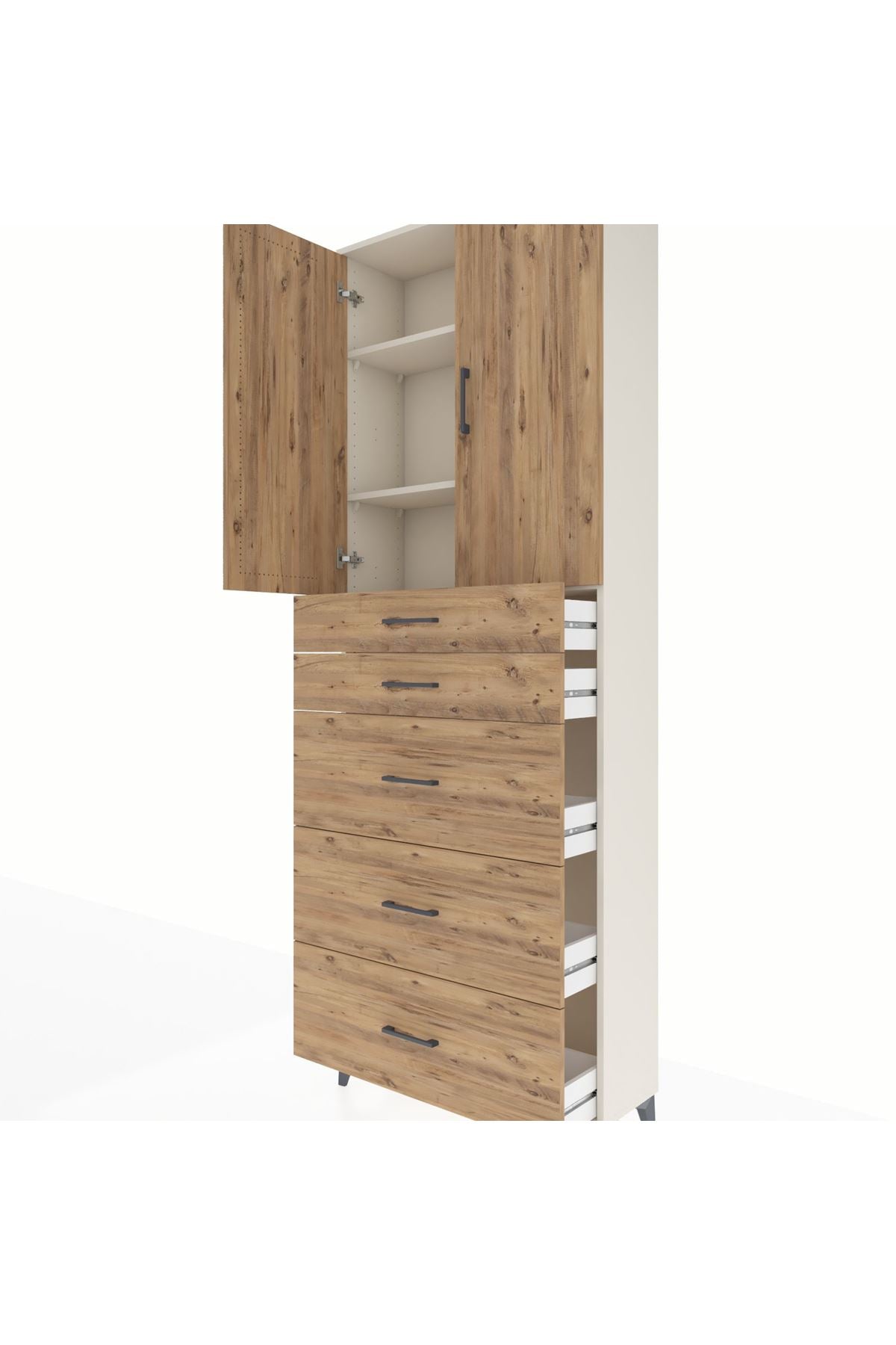 Arges Dolap 3 Raflı 5 Çekmeceli 2 Kapaklı 88x30x243 - S33M187V3A