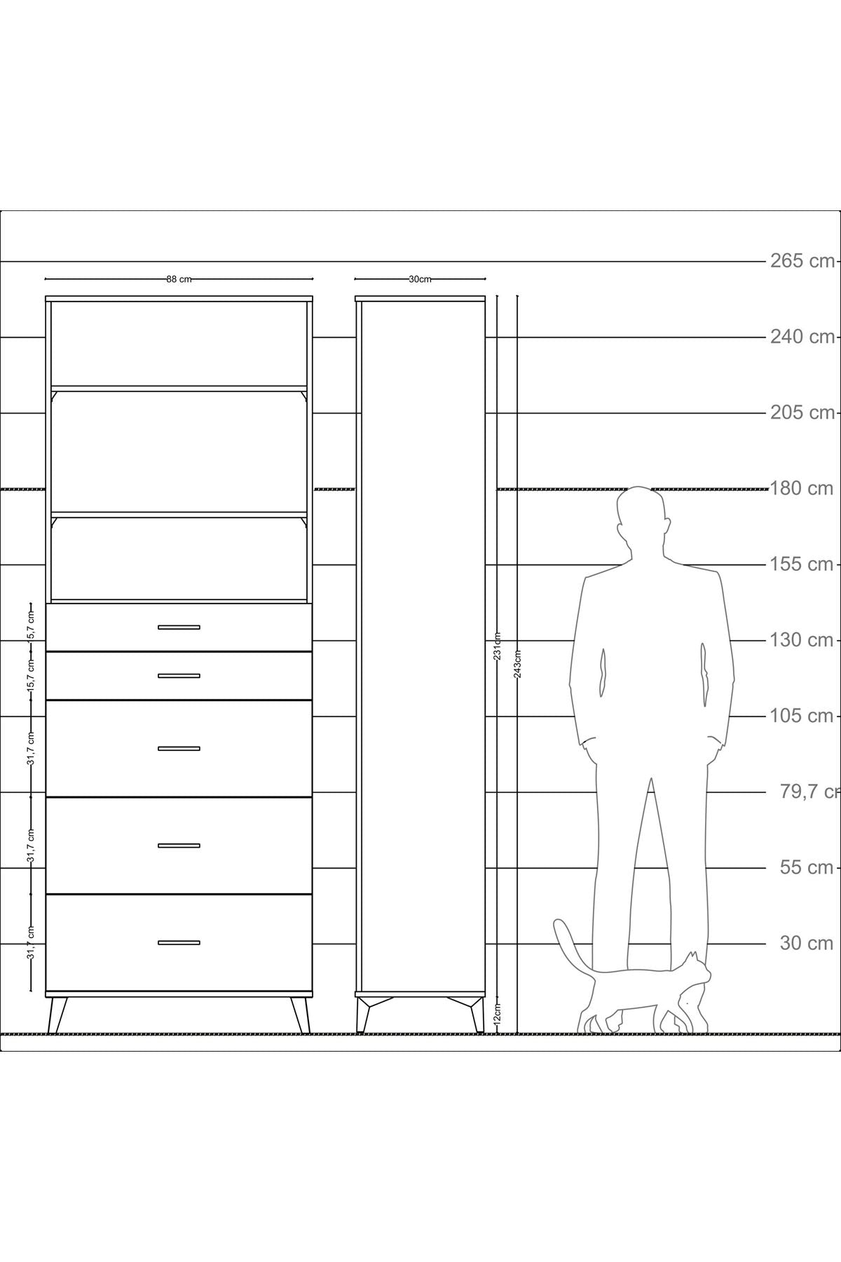 Arges Dolap 3 Raflı 5 Çekmeceli 88x30x243 - S33M188V1A