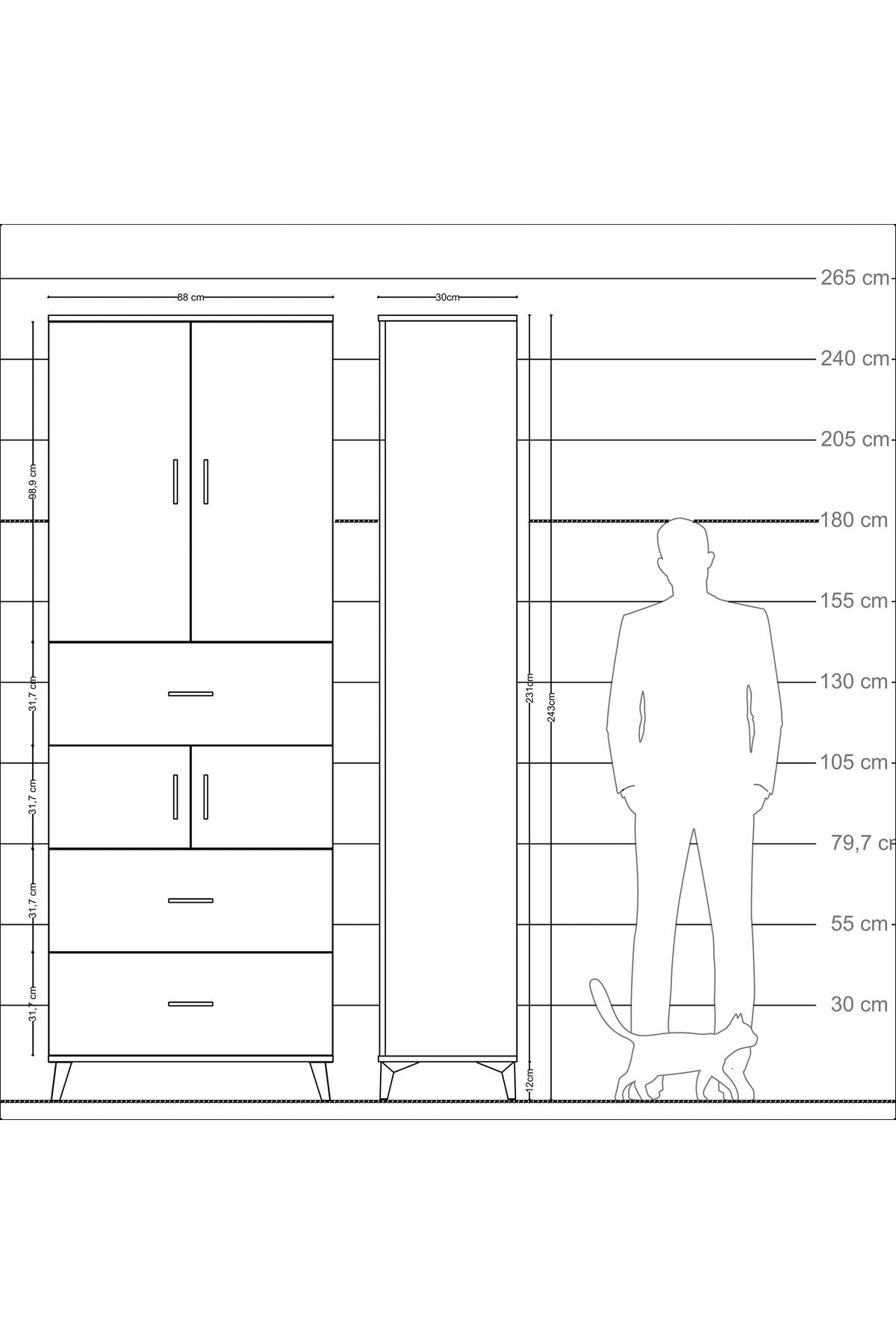 Arges Dolap 4 Raflı 3 Çekmeceli 4 Kapaklı 88x30x243 - S33M189V7A