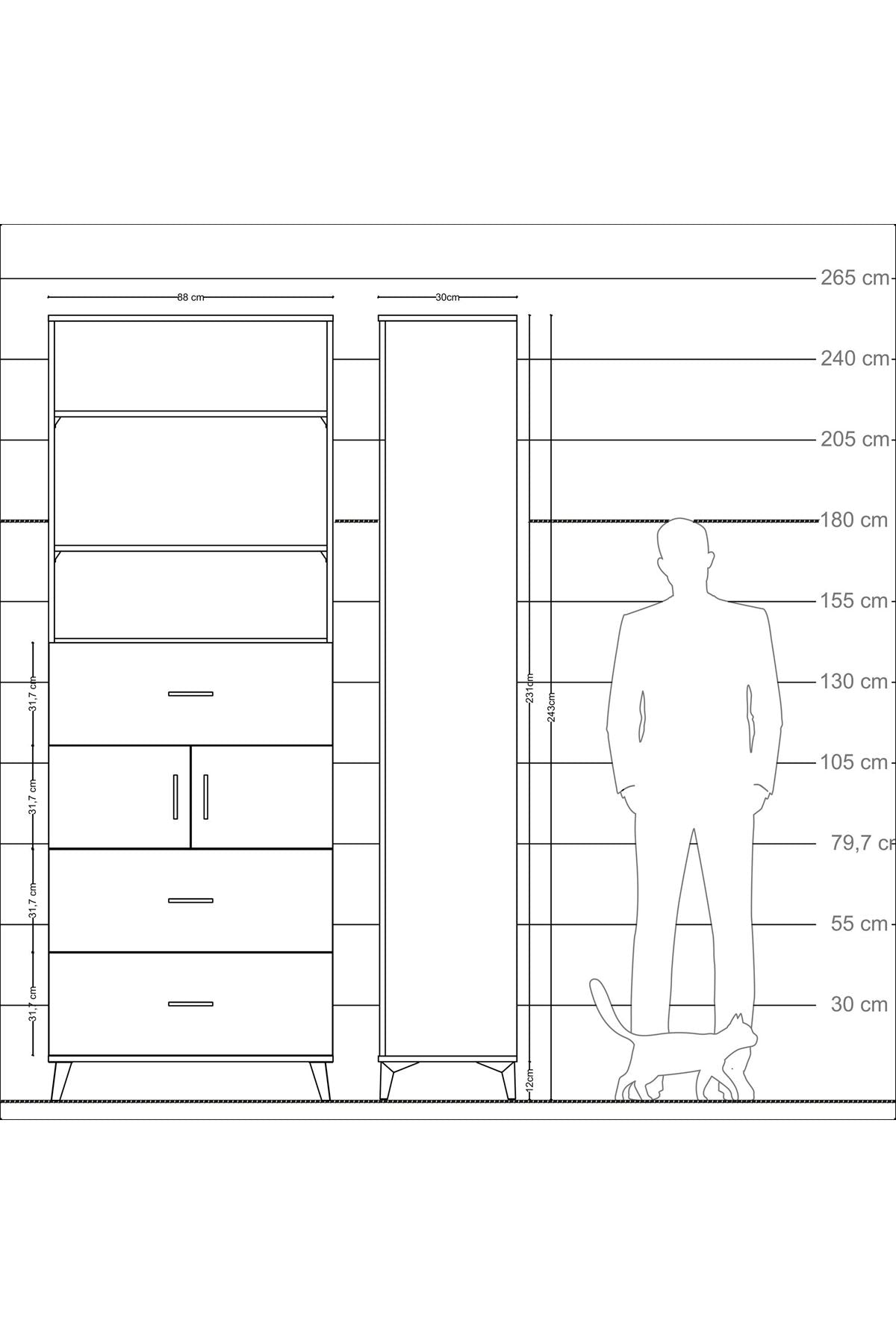 Arges Dolap 4 Raflı 3 Çekmeceli 2 Kapaklı 88x30x243 - S33M190V7A