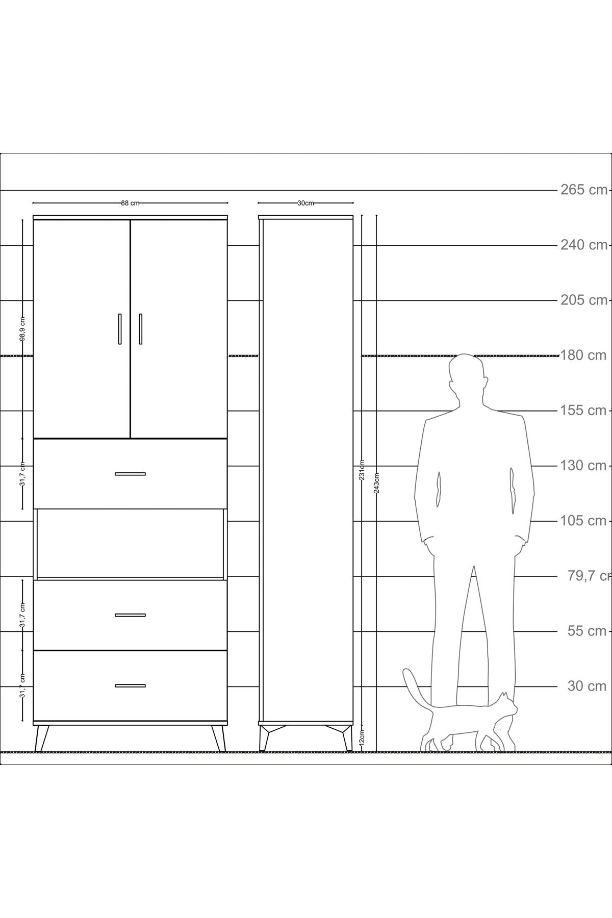 Arges Dolap 4 Raflı 3 Çekmeceli 2 Kapaklı 88x30x243 - S33M191V2A