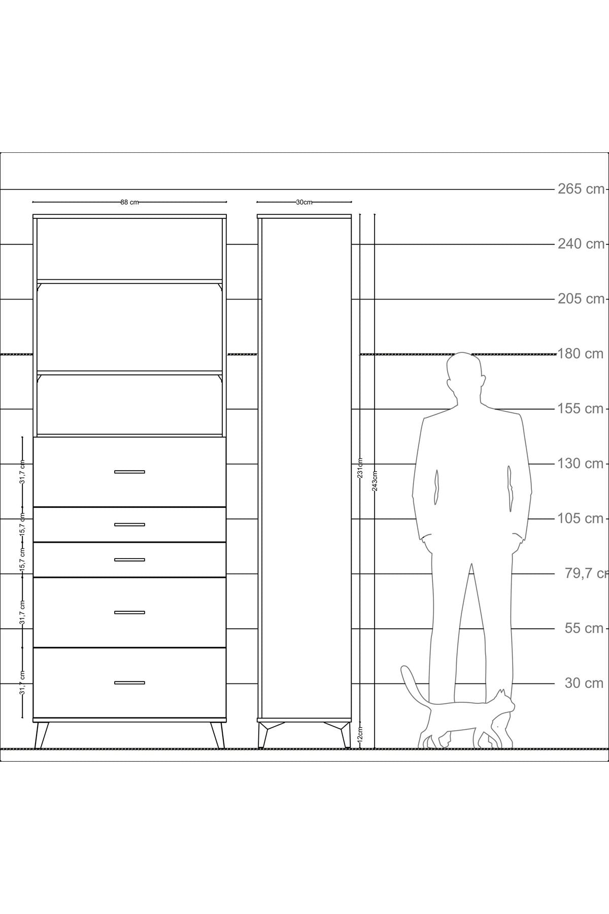 Arges Dolap 3 Raflı 5 Çekmeceli 88x30x243 - S33M194V3A