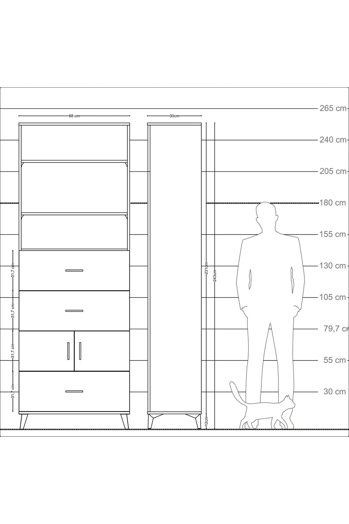 Arges Dolap 4 Raflı 3 Çekmeceli 2 Kapaklı 88x30x243 - S33M196V2A