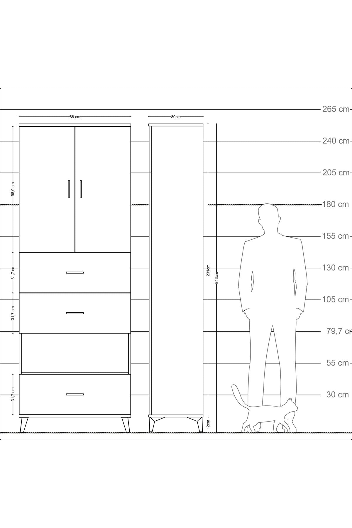 Arges Dolap 4 Raflı 3 Çekmeceli 2 Kapaklı 88x30x243 - S33M197V4A