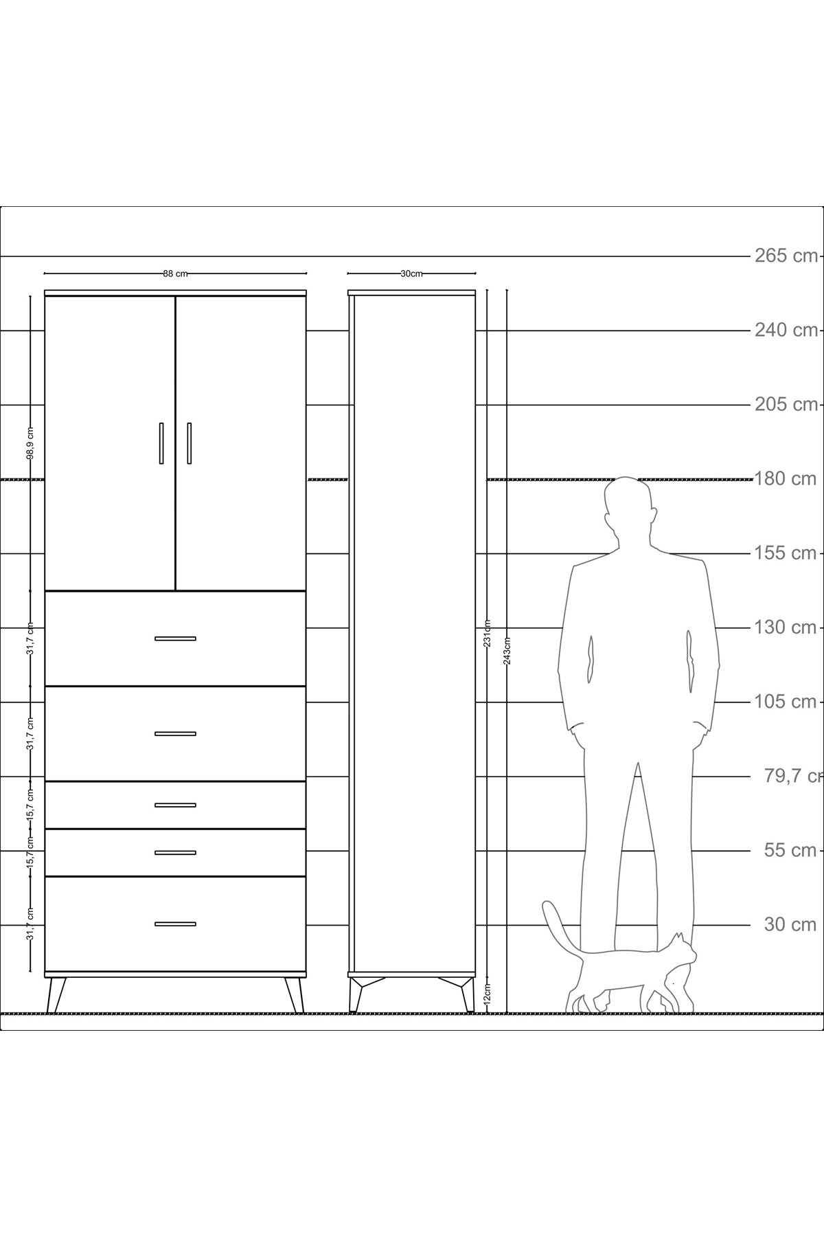 Arges Dolap 3 Raflı 5 Çekmeceli 2 Kapaklı 88x30x243 - S33M199V1A