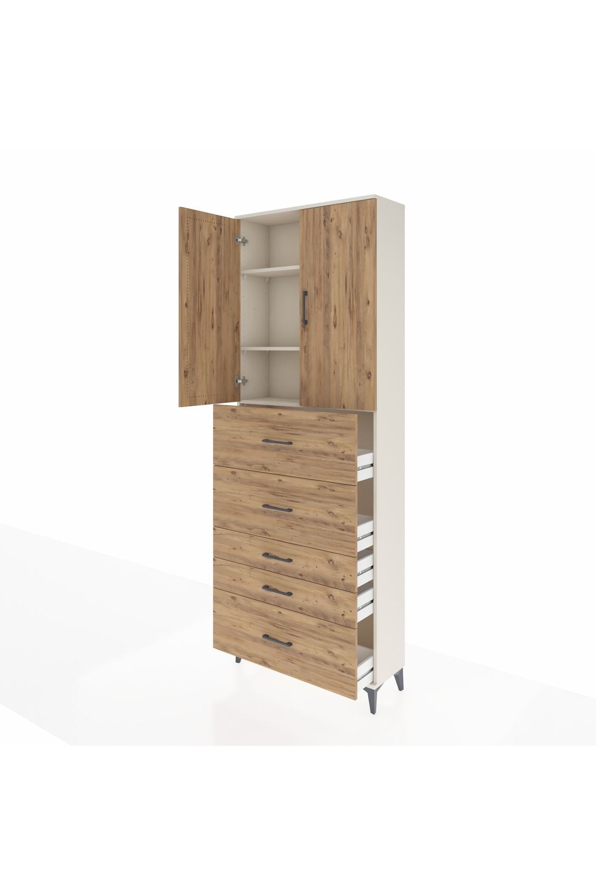 Arges Dolap 3 Raflı 5 Çekmeceli 2 Kapaklı 88x30x243 - S33M199V3A